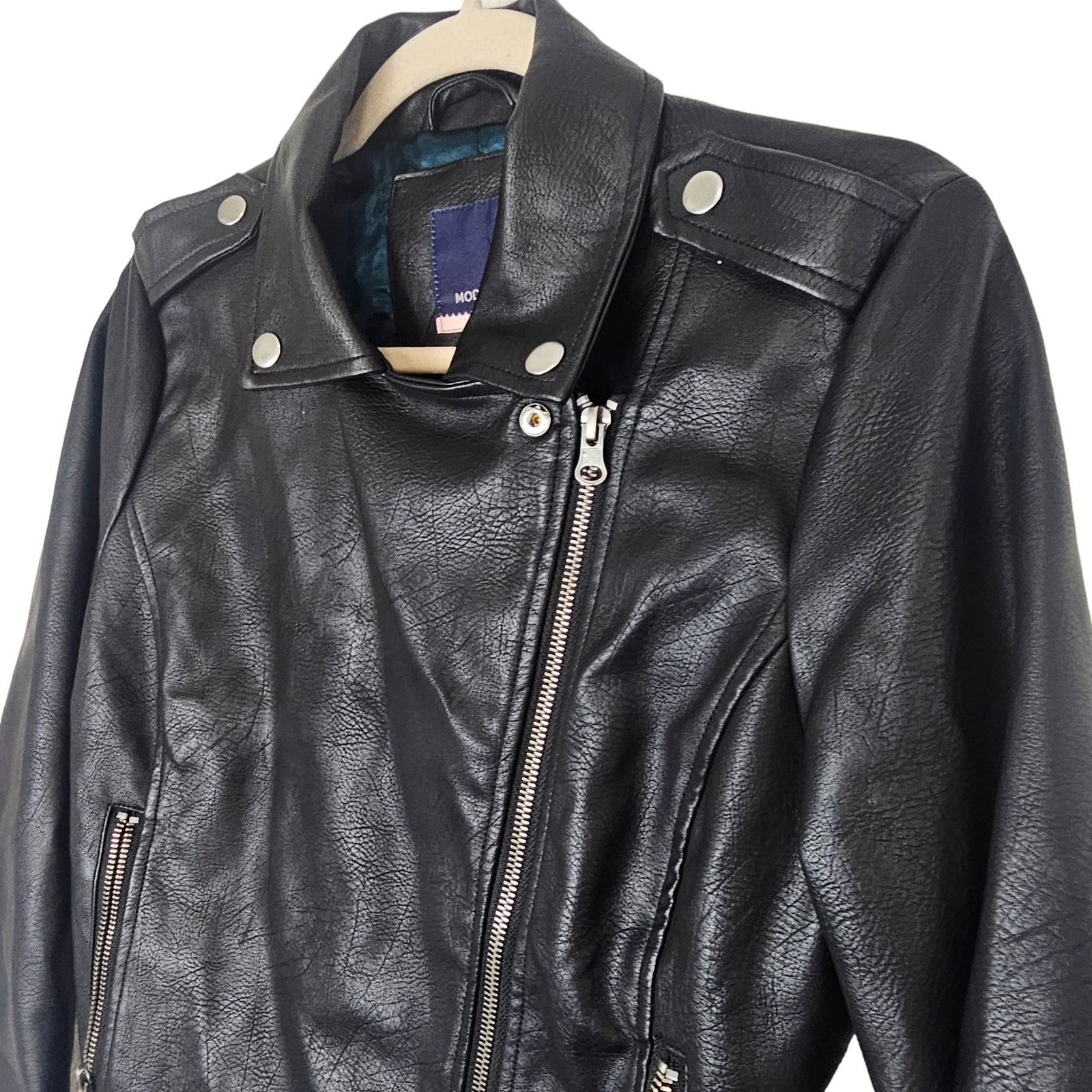 Modernica ModCloth Womens Faux Leather Biker Jacket S Moto Rockability Size S / US 4 / IT 40 - 6 Thumbnail