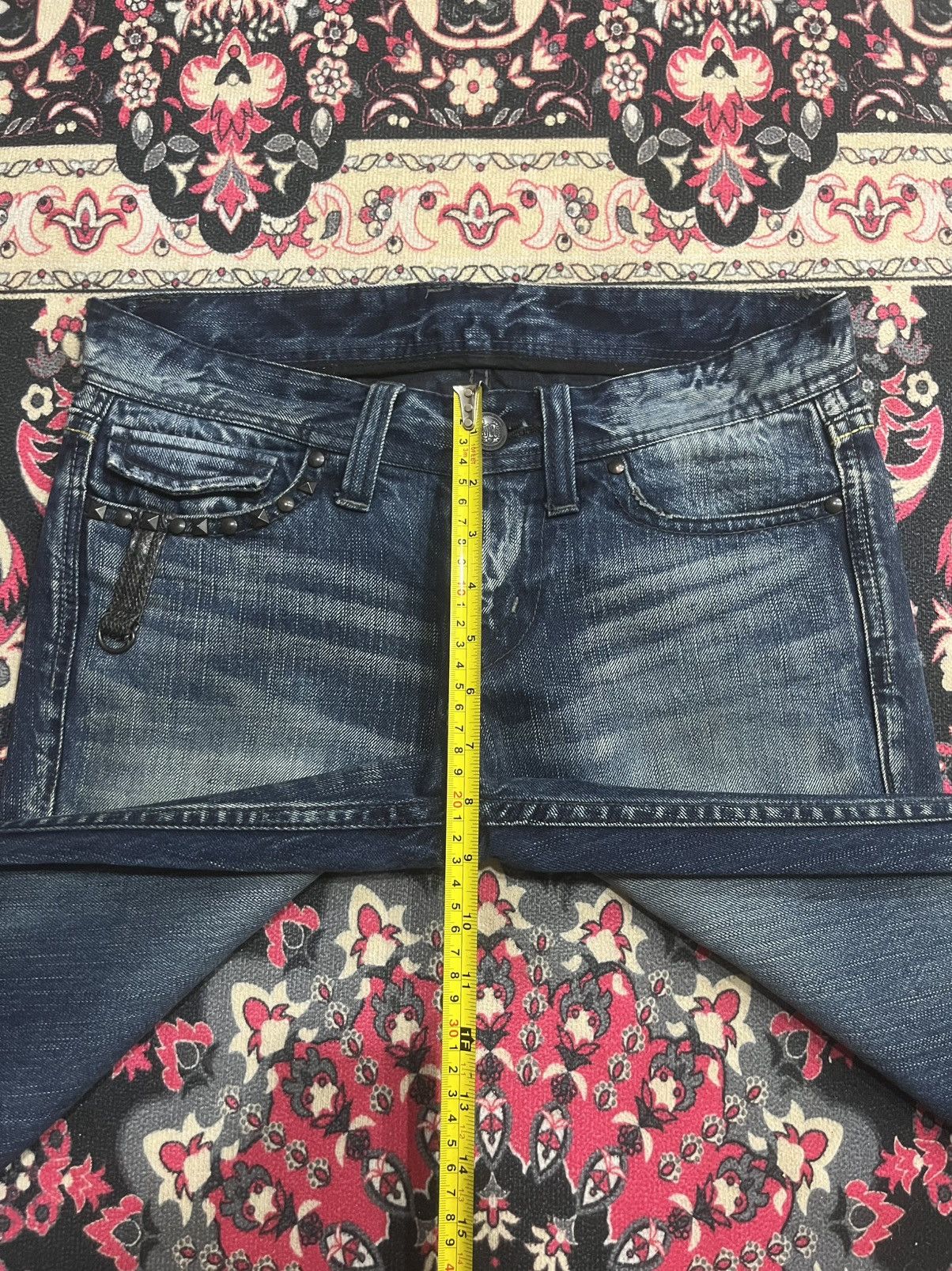 Tornado Mart Vintage Midas Snake Skin Studded Blue Crack Wash Flare Jeans Size US 30 / EU 46 - 14 Thumbnail