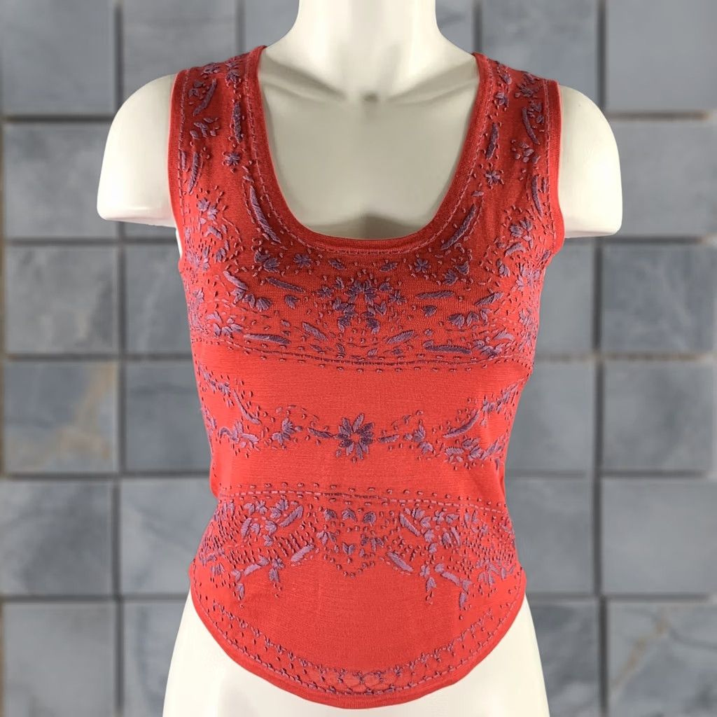 Etro ETRO Silk Tank Top Size 4 Lavender Coral Embroidered Casual Size S / US 4 / IT 40 - 1 Thumbnail