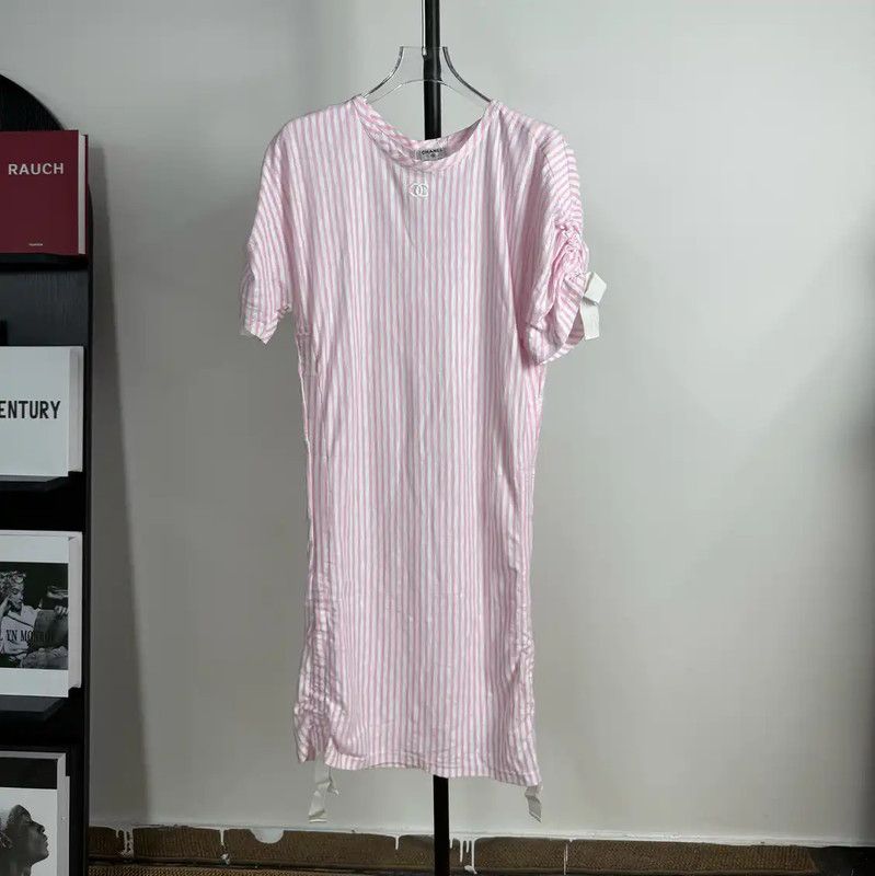 Chanel Chanel Pink Striped Cotton Women's Dress 0089 Size XS / US 0-2 / IT 36-38 - 1 Thumbnail