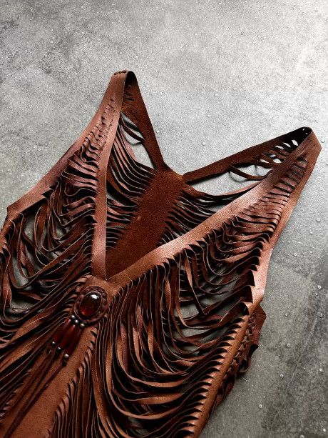 Share Spirit Homme SHARE SPIRIT Early Era Amber Openwork Goatskin Leather Vest Size US S / EU 44-46 / 1 - 1 Thumbnail