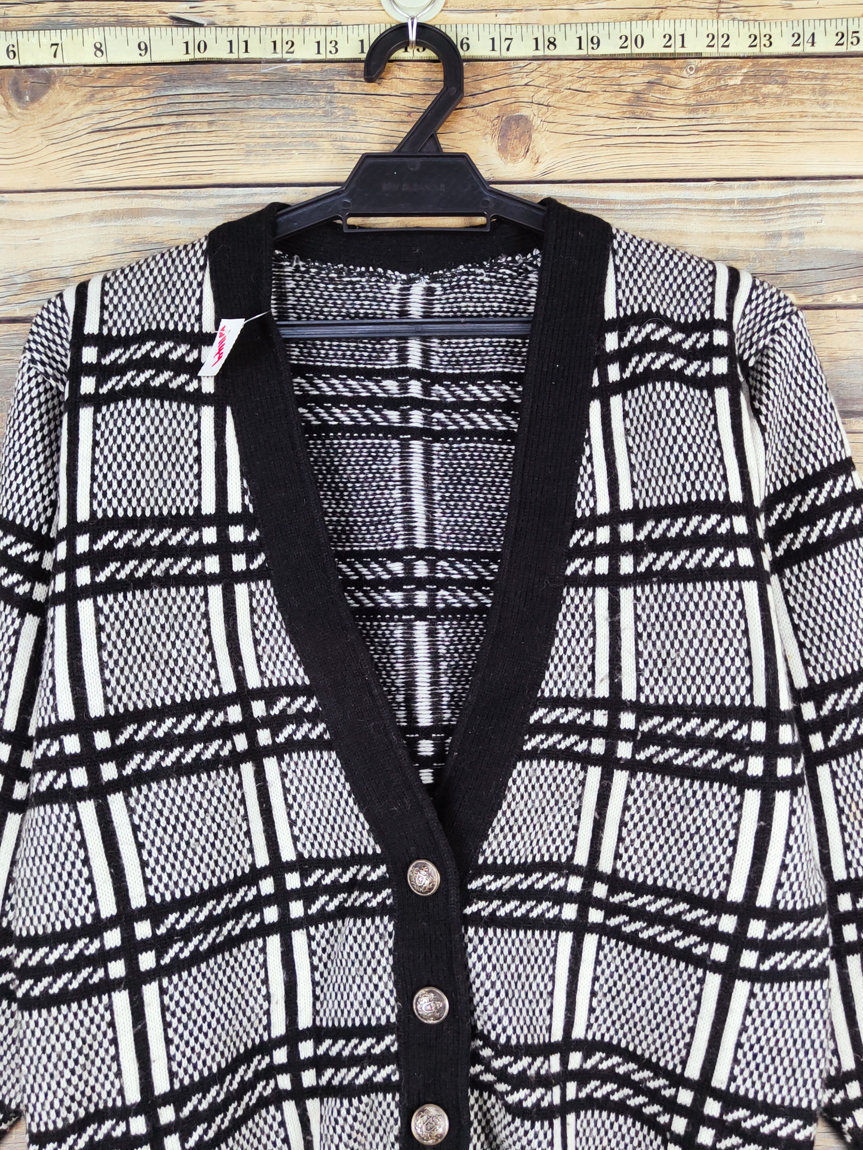 Homespun Knitwear × Japanese Brand × Vintage Japanese Brand Black white Knitwear Cardigan #W1149 Size M / US 6-8 / IT 42-44 - 2 Thumbnail