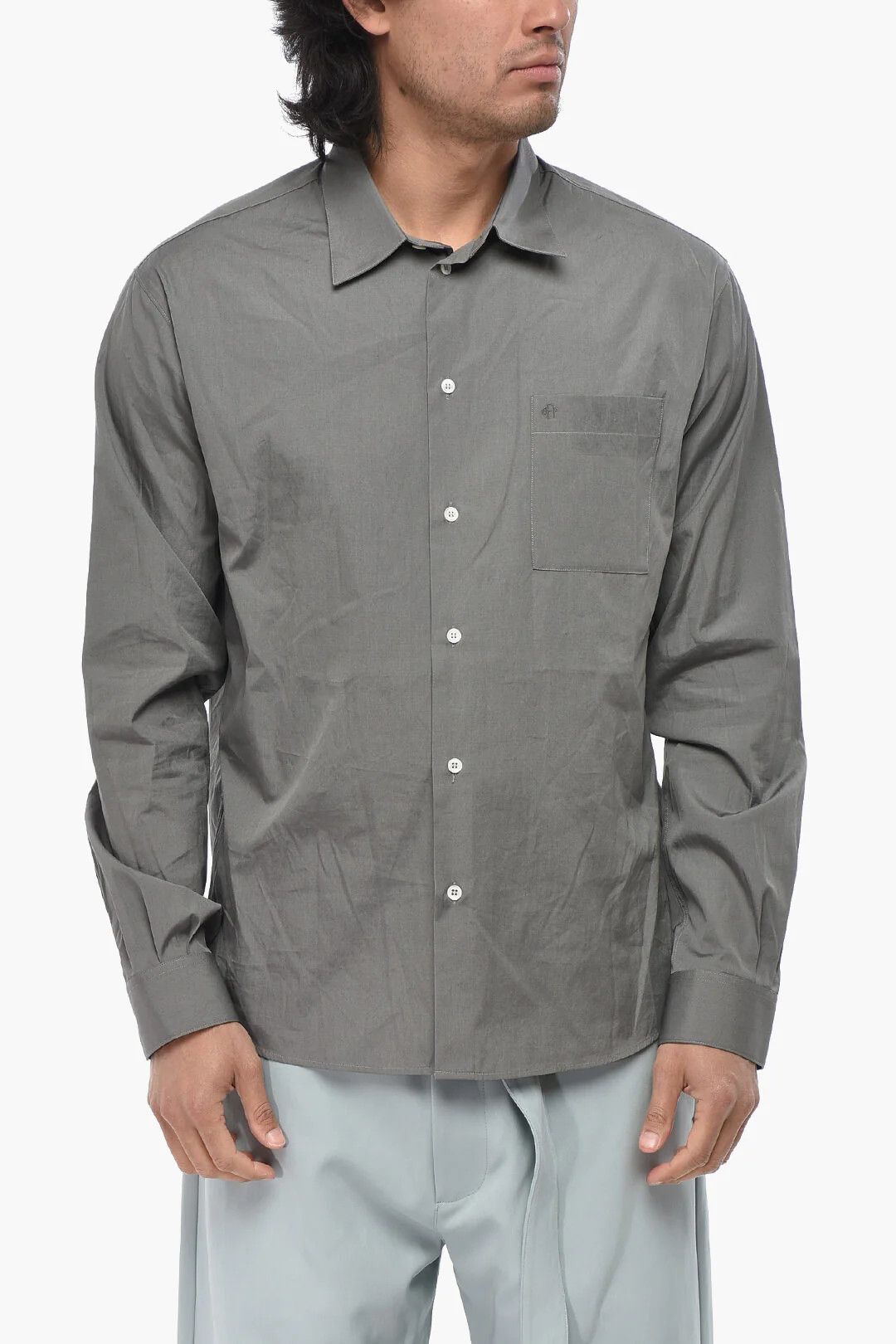 Off-White og1mm0526 Cotton Poplin Shirt in Gray Size US M / EU 48-50 / 2 - 1 Thumbnail