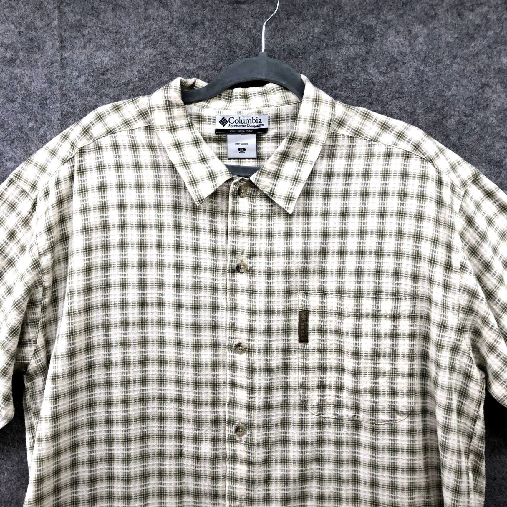 Vintage Columbia Short Sleeve Button Down Shirt Mens XL Beige Green Plaid Cotton Summer Size US XL / EU 56 / 4 - 3 Thumbnail