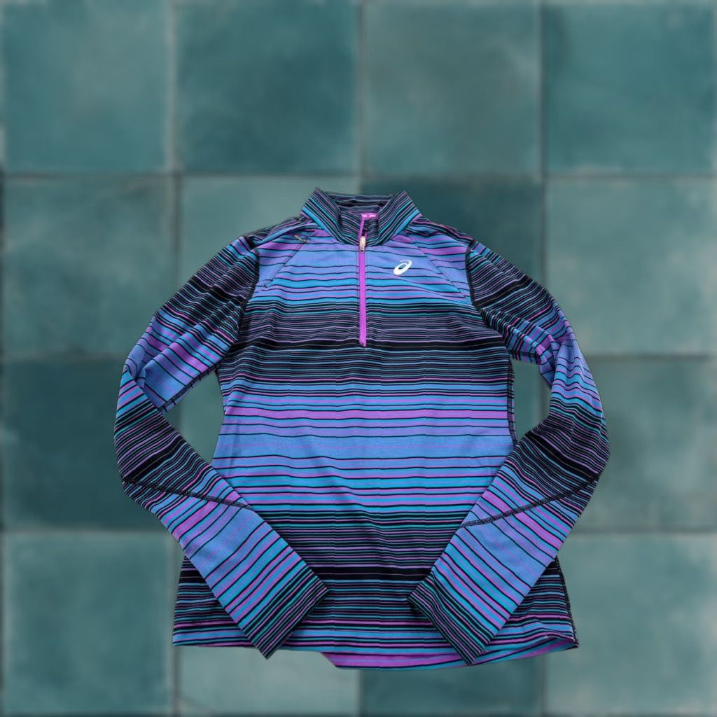 Asics ASICS Shirt Womens M Thermostripe Lightweight Running 1/4 Zip Top Multicolor Striped Long Sleeve Athletic Size M / US 6-8 / IT 42-44 - 1 Thumbnail