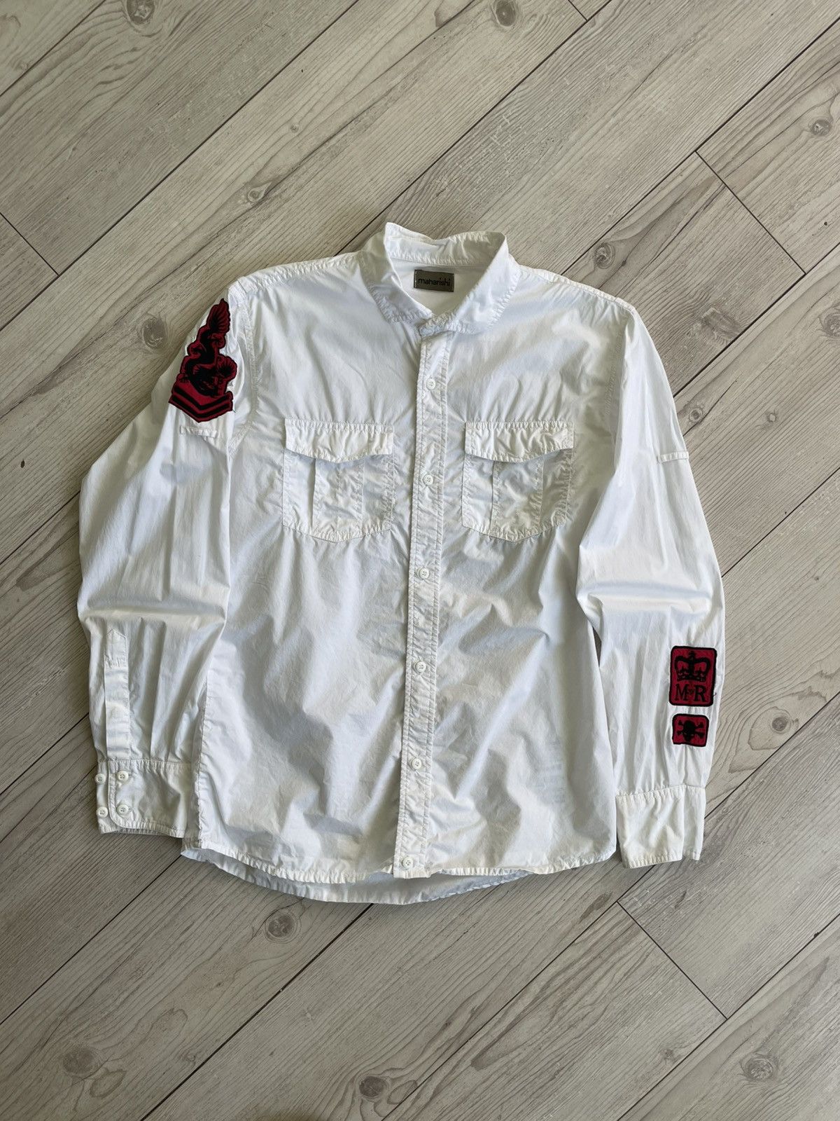 Maharishi Maharishi White Military Shirt w/ Red Dragon Patches Size US M / EU 48-50 / 2 - 2 Thumbnail