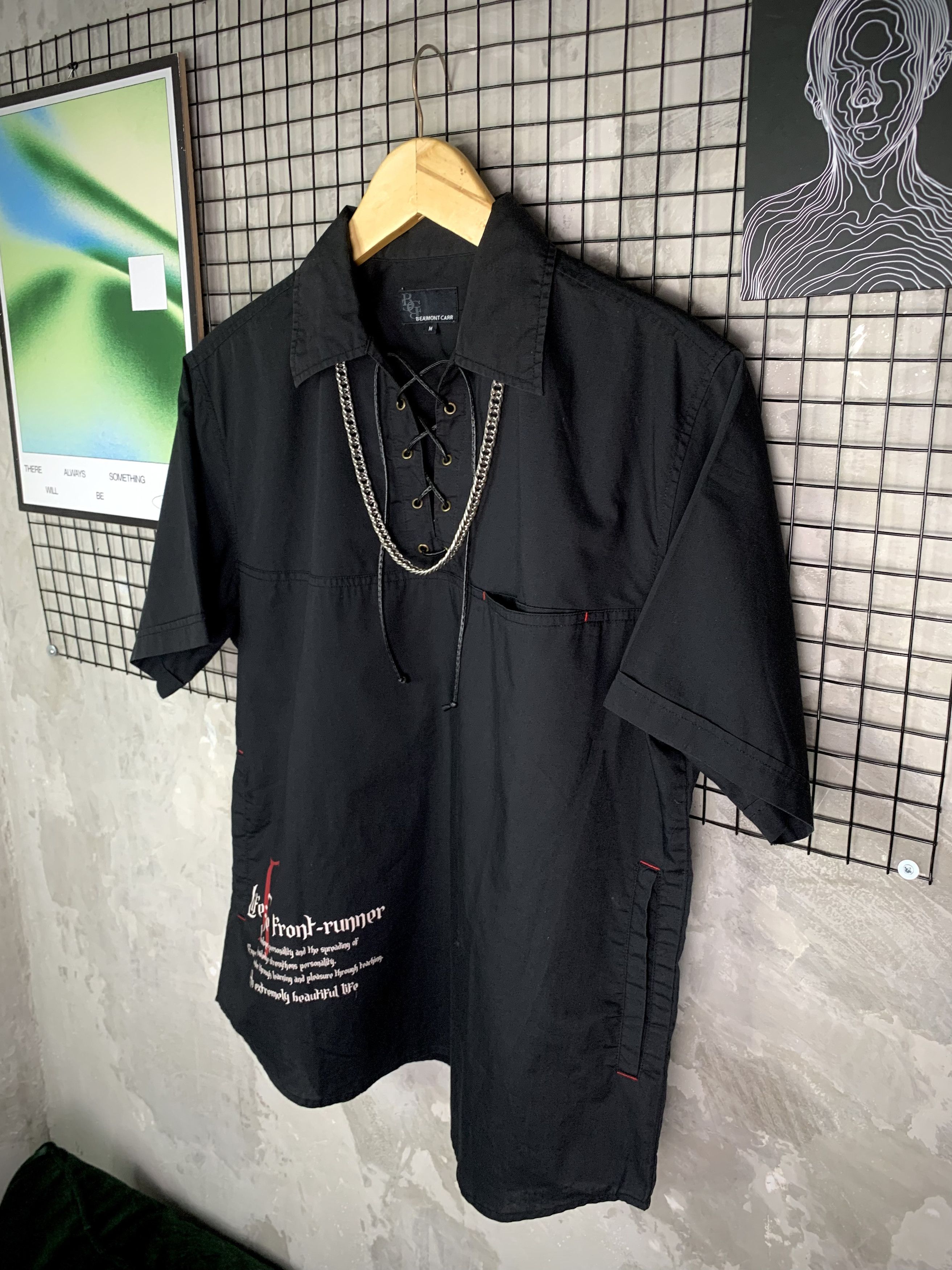 Japanese Brand Beaumont Carr Gothic Lace-Up Poem Print Shirt Size US M / EU 48-50 / 2 - 2 Thumbnail