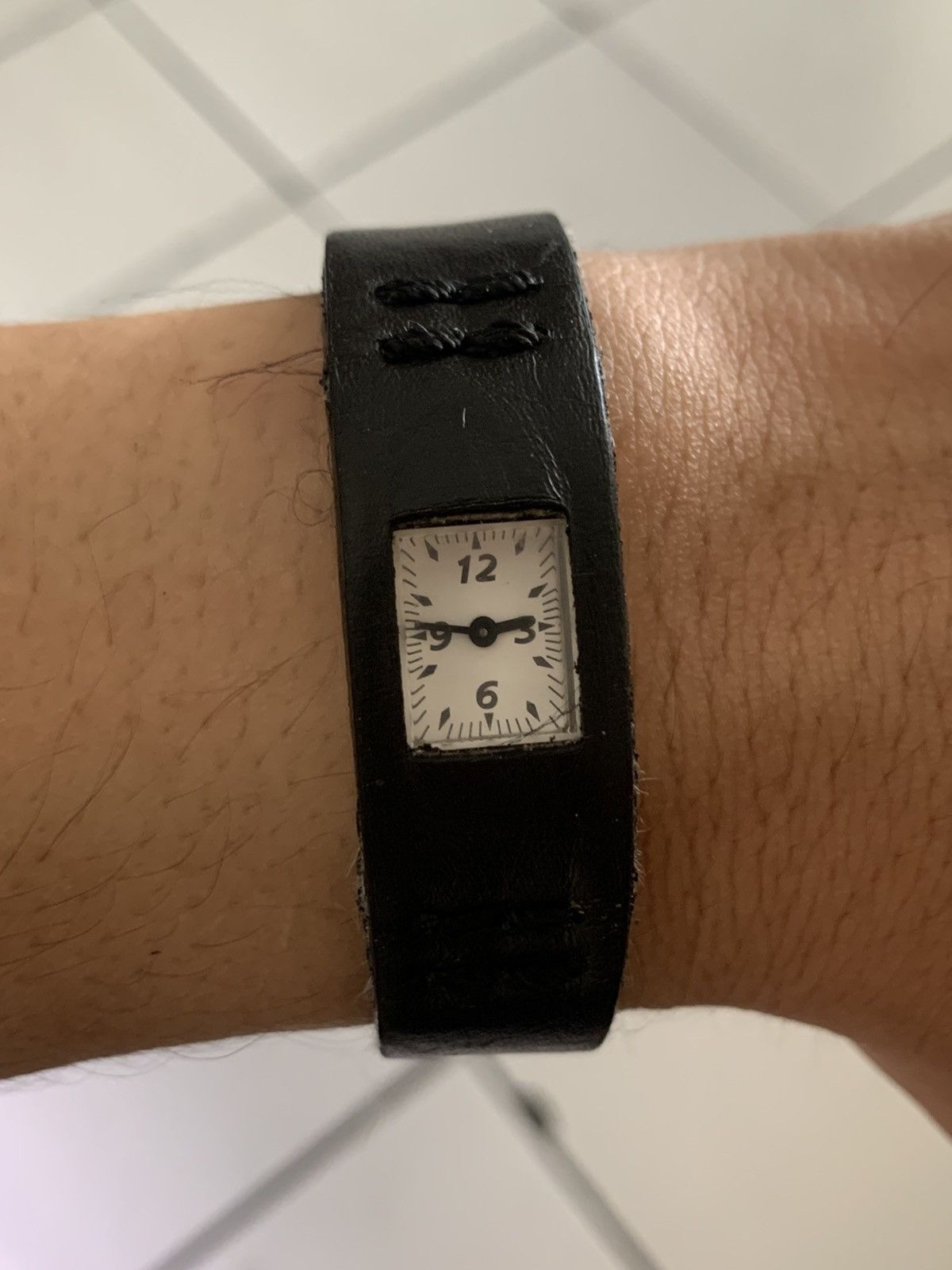 90s Cabane De Zucca Chewing Gum Leather Seiko Watch in Black, Men's