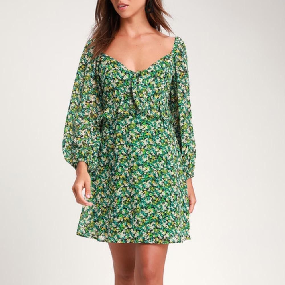 Lulus Lulus l Floral Print Long Sleeve Tie-Front Dress Medium Size M / US 6-8 / IT 42-44 - 1 Thumbnail