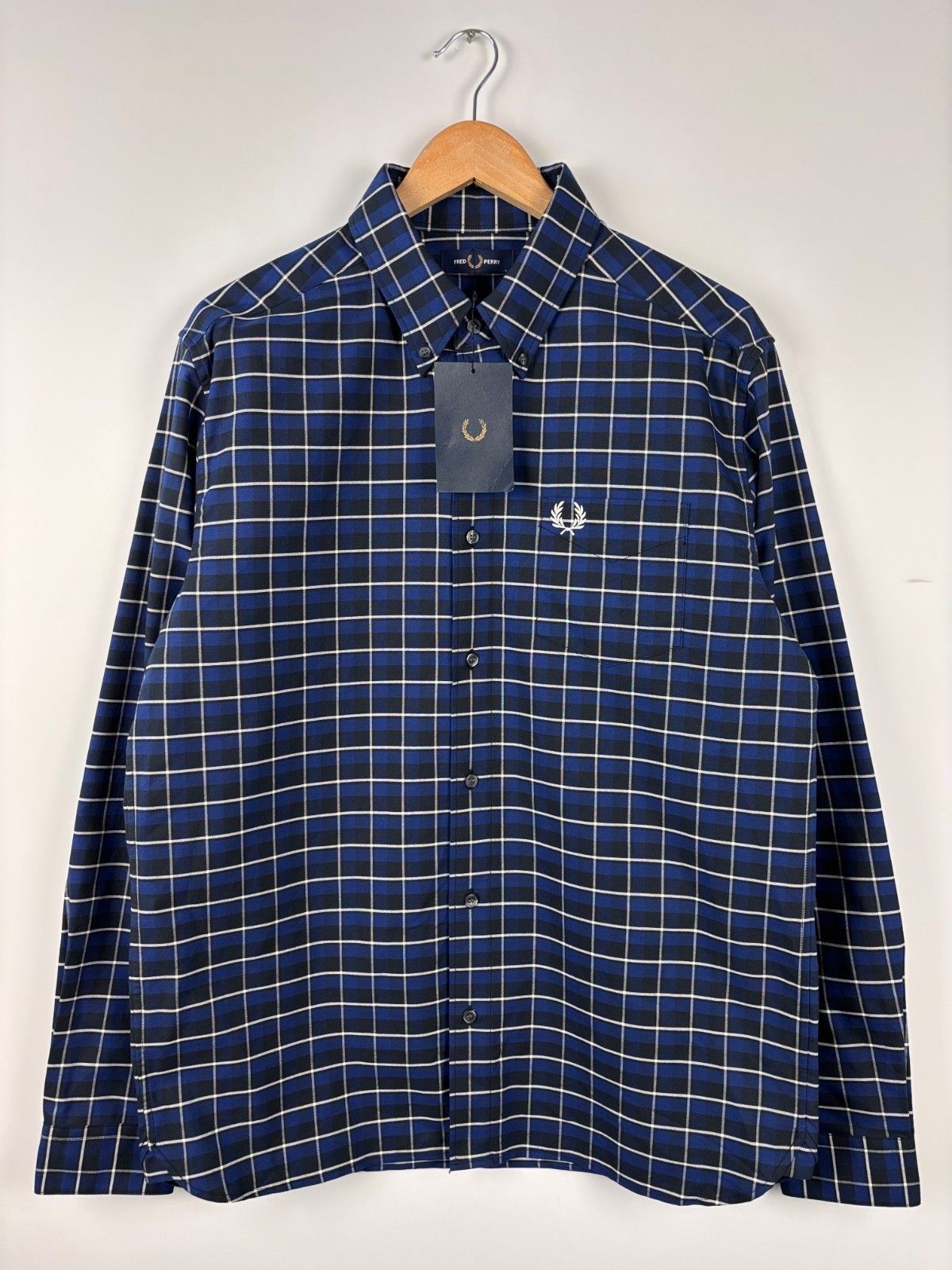 Fred Perry Fred Perry Oxford Check Long Sleeve Shirt Blue Mens L Size US L / EU 52-54 / 3 - 1 Thumbnail