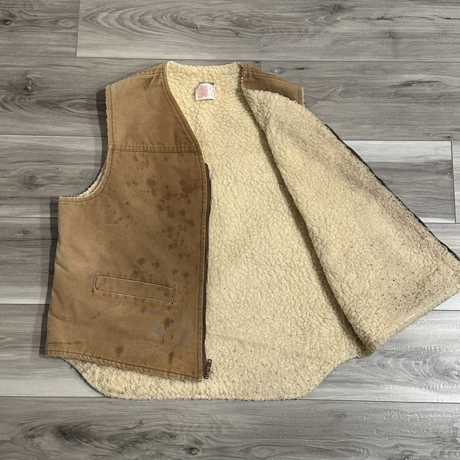 Carhartt Distressed Carhartt 6SVT Duck Sherpa Lined Zip Vest Made USA Size US XL / EU 56 / 4 - 8 Thumbnail