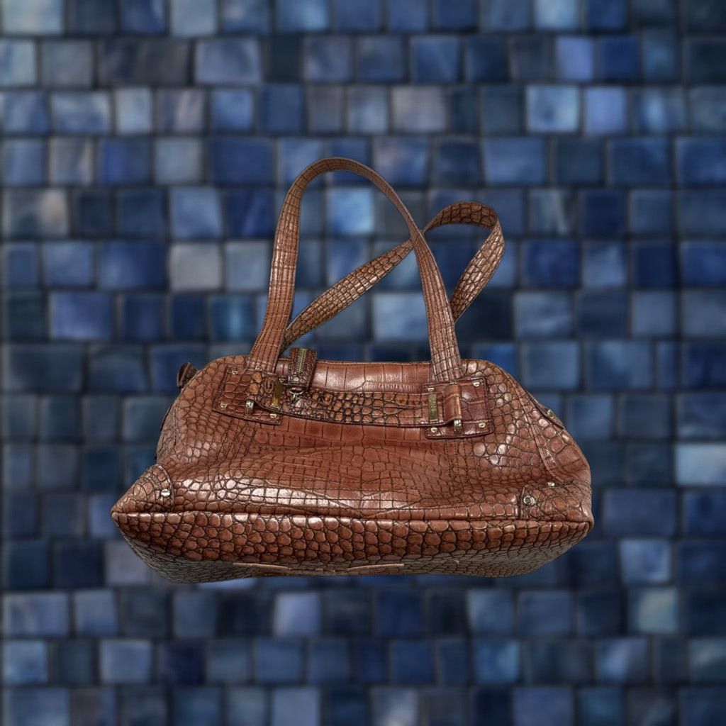 Jessica Simpson Jessica Simpson Faux Leather Croc Brown Shoulder Bag Zip Tote Bag Large Brown Faux Leather Women Size ONE SIZE - 1 Thumbnail