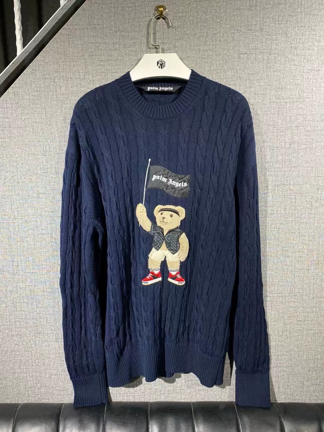 Palm Angels stylish navy cable-knit sweater for men Size US L / EU 52-54 / 3 - 1 Thumbnail