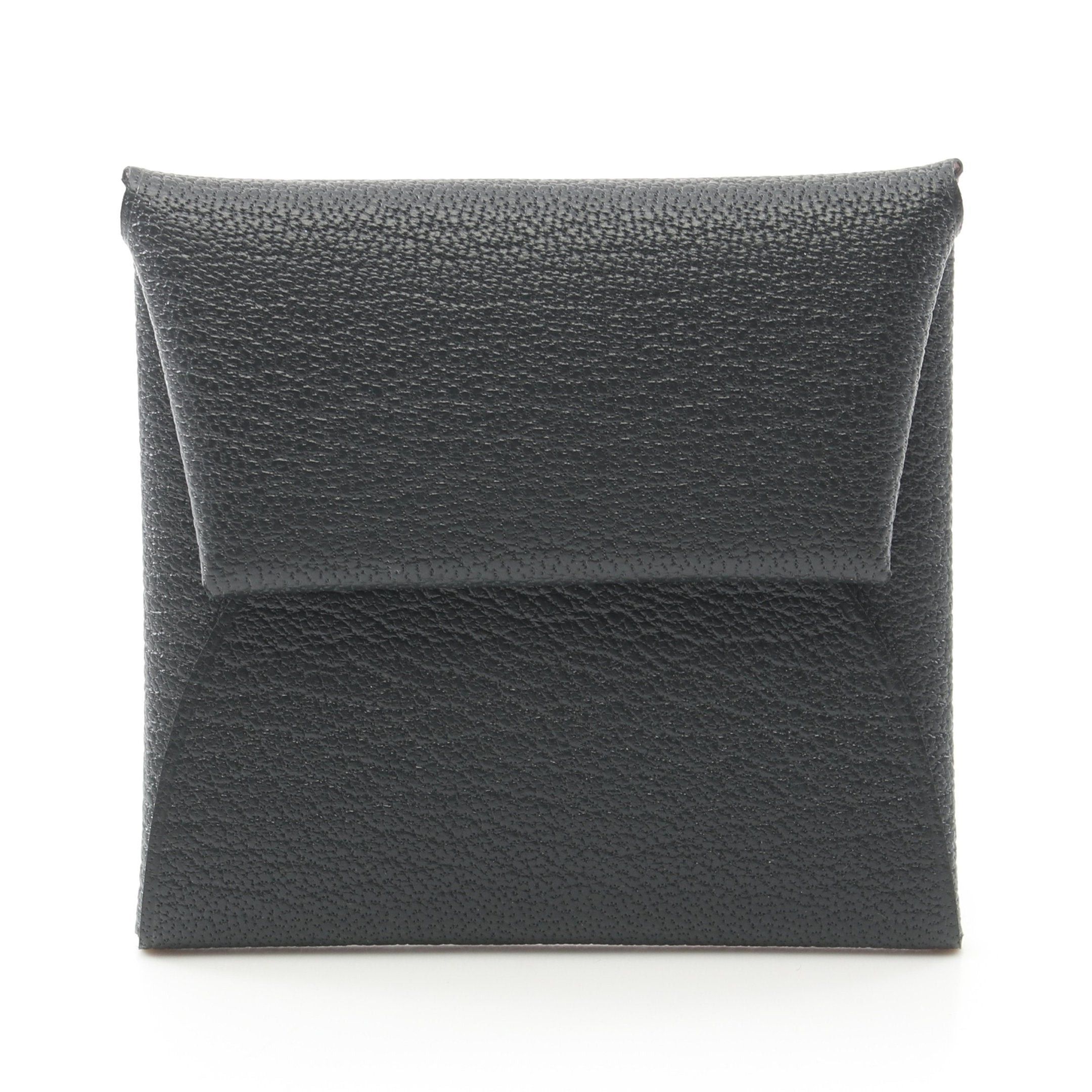 Hermes Bastia Verso Coin Purse Chevre Black Silver Hardware Double Engraved, Women's