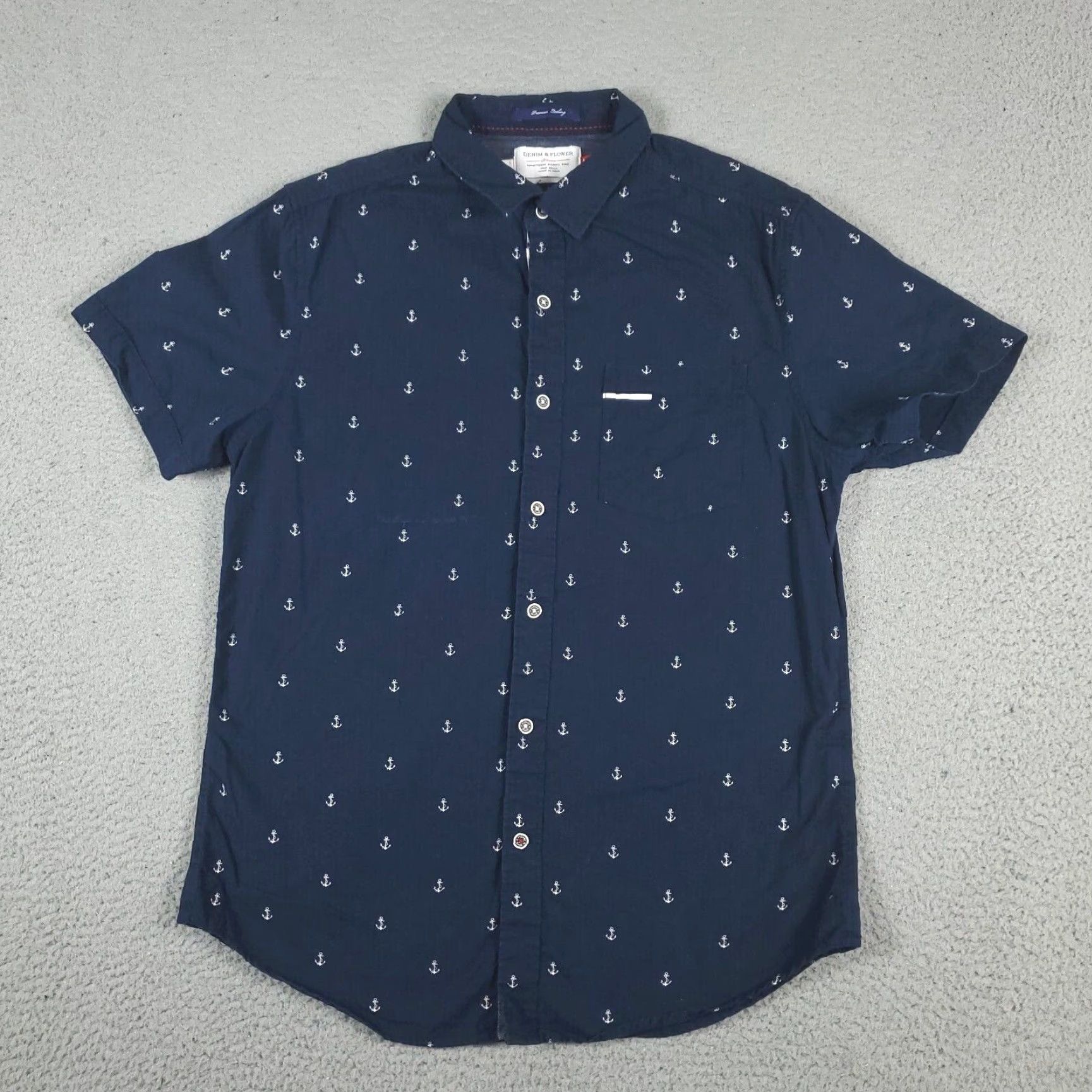 Denime Denim & Flower Slim Fit Blue Anchor Print Button-Up Shirt Medium Mens Casual Size US M / EU 48-50 / 2 - 2 Thumbnail