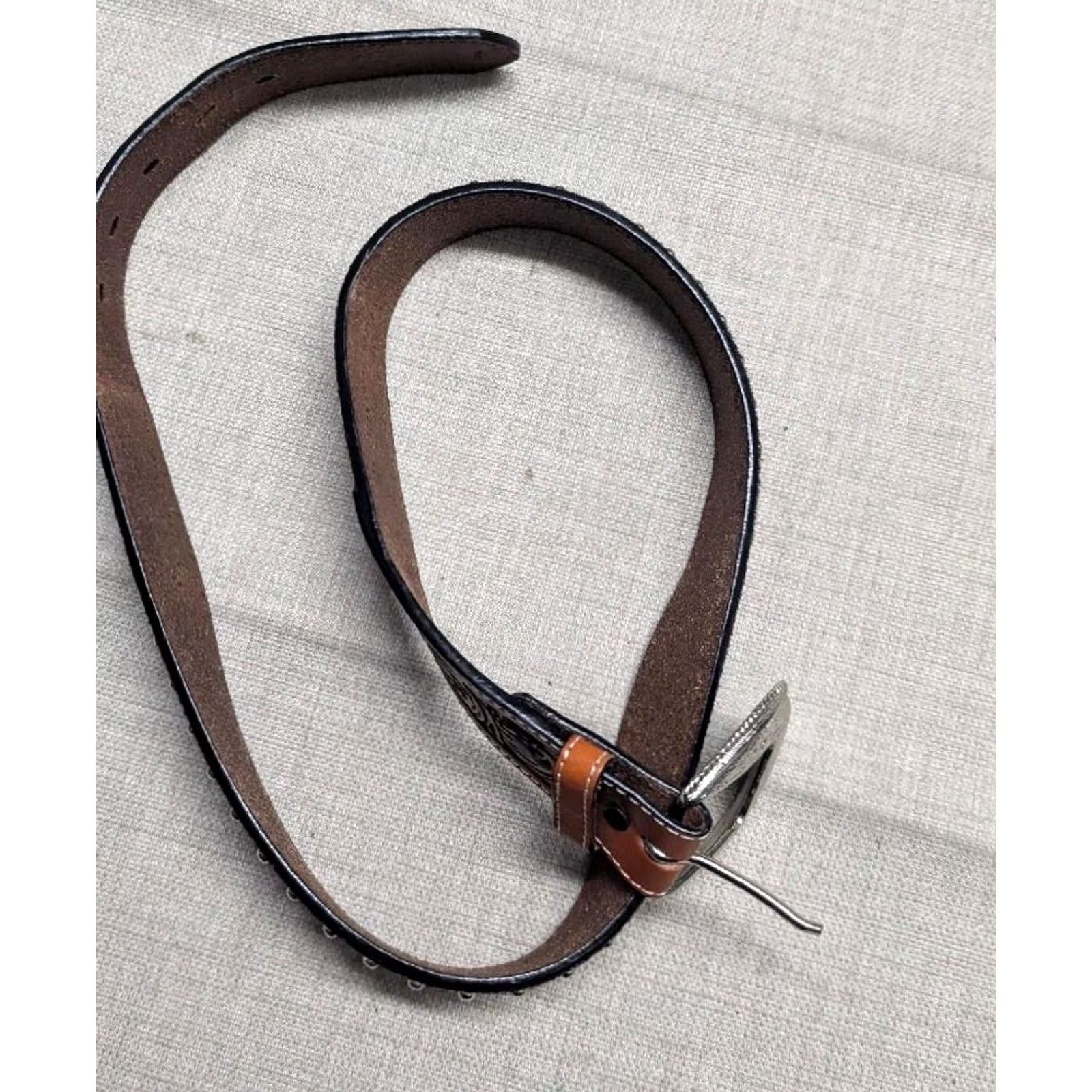 Vintage VINTAGE western belt 36 leather studs cowhair buckle rodeo Y2K cowboy Mens Size 36 - 3 Thumbnail
