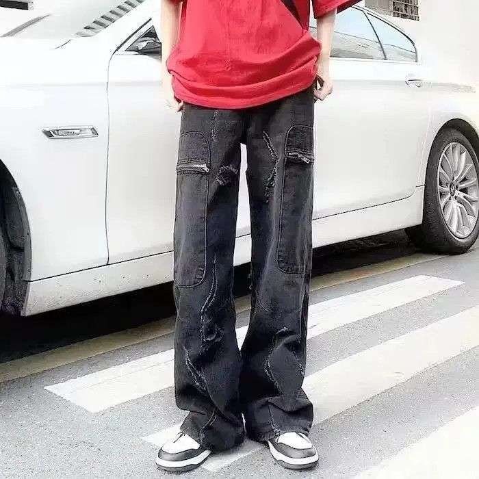 Japanese Brand Washed Black Baggy Ripped Jeans Pants Size US 32 / EU 48 - 4 Thumbnail