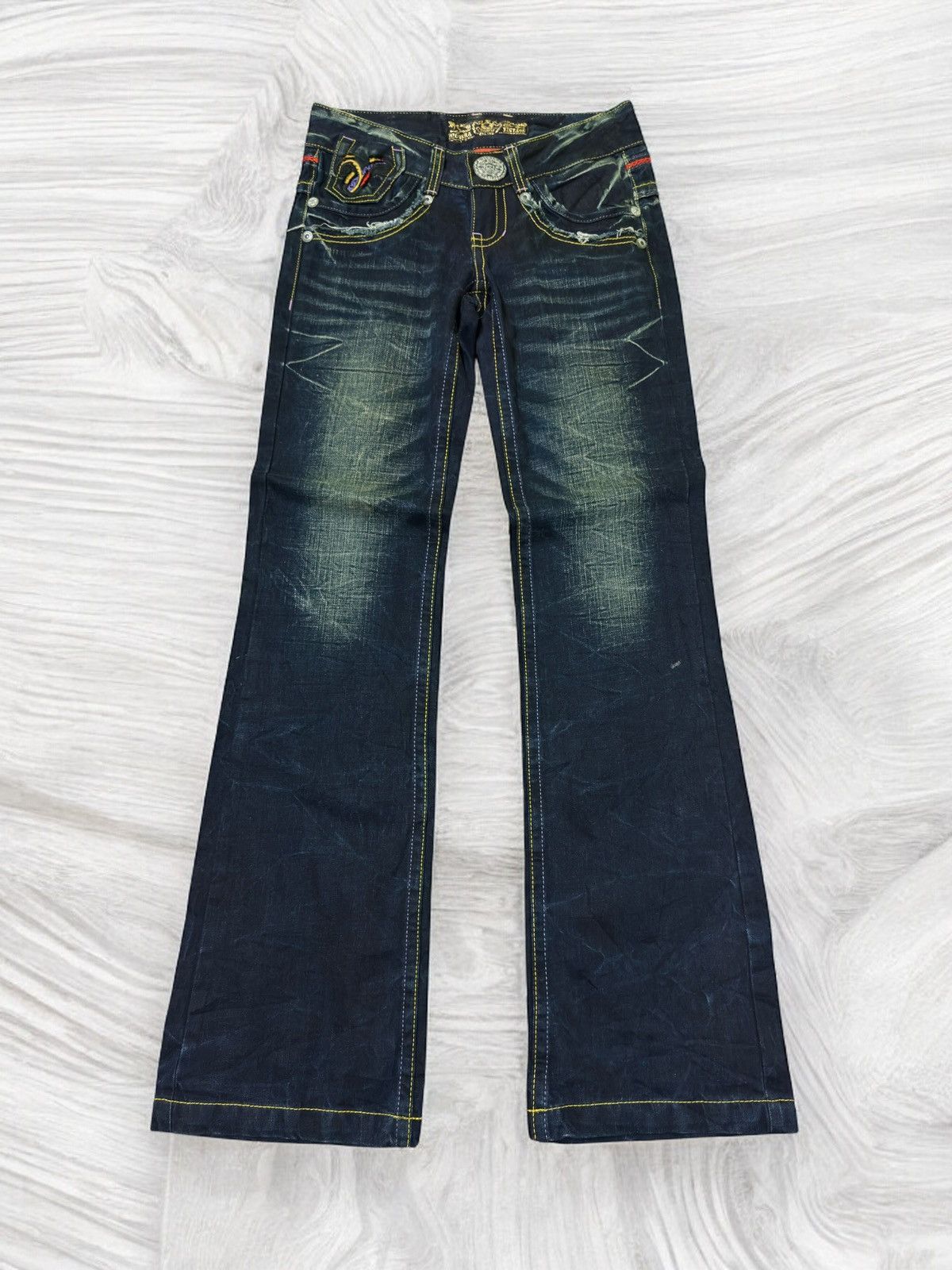Japanese Brand FLARE RIOBERA SKELETON EMBROIDERED DESIGN LOW RISE DENIM Size US 28 / EU 44 - 2 Thumbnail