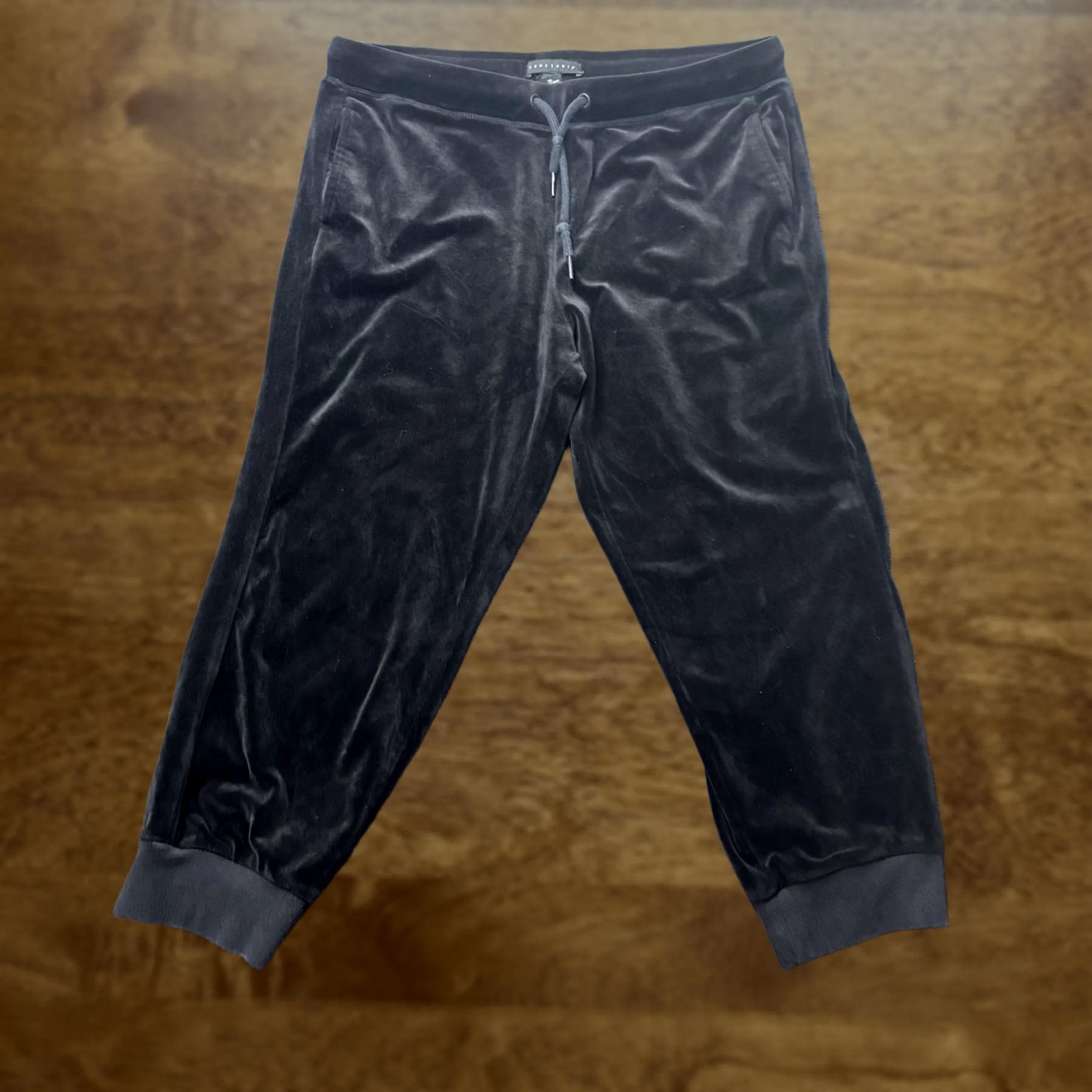 Sanctuary Sanctuary Pants Womens XL Black Velour Jogger Elastic Waist Pockets Casual Size 40" / US 18 - 1 Thumbnail