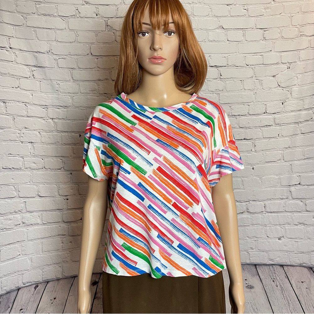 Zara NWT New Zara Trafaluc Rainbow Stripes Boxy Top Size S Made Size S / US 4 / IT 40 - 1 Thumbnail