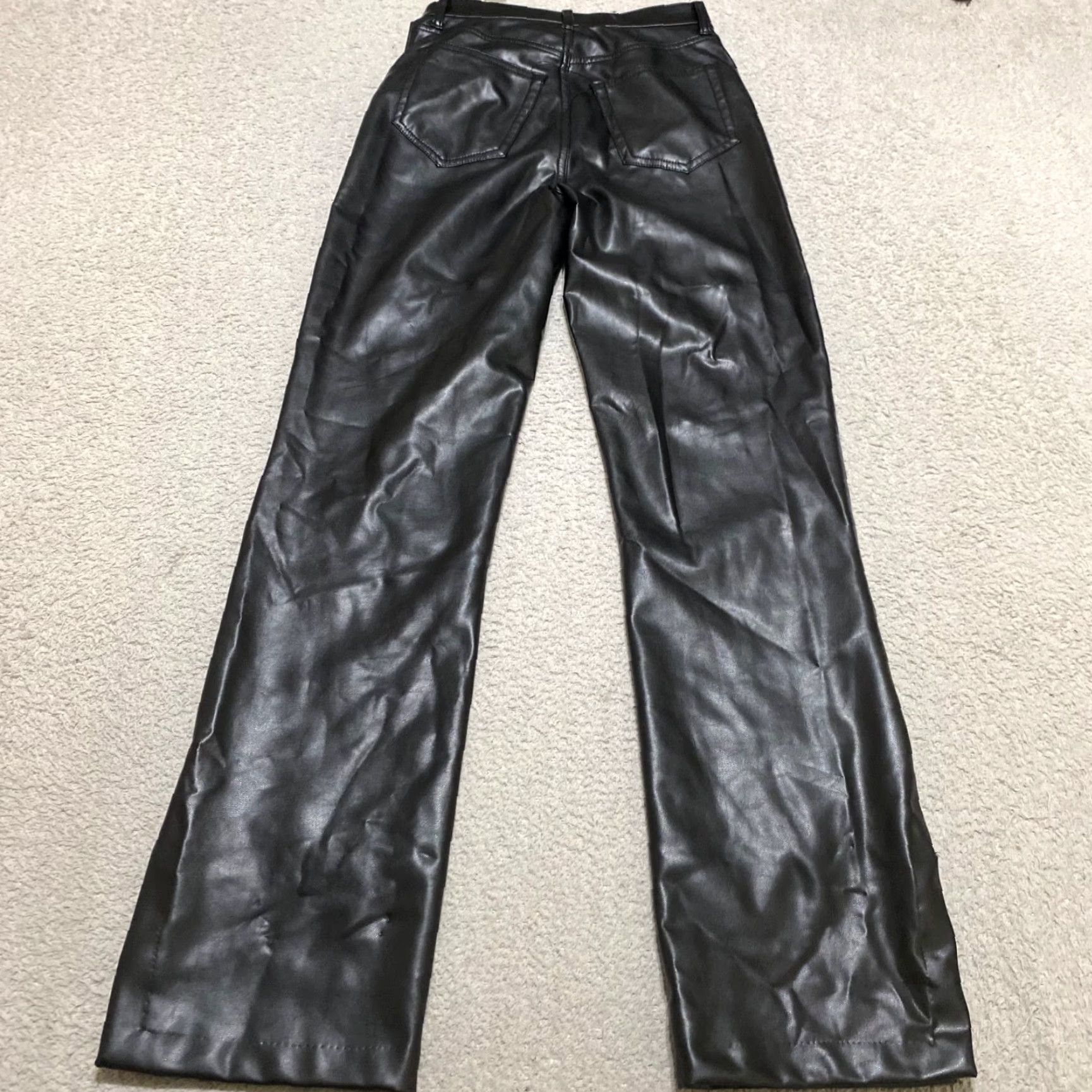 Abercrombie & Fitch Abercrombie & Fitch Womens Pants 0 Black Faux Vegan Leather High Rise Straight Casual 90s Womens Pants Size 25" / US 0 / IT 36 - 2 Thumbnail