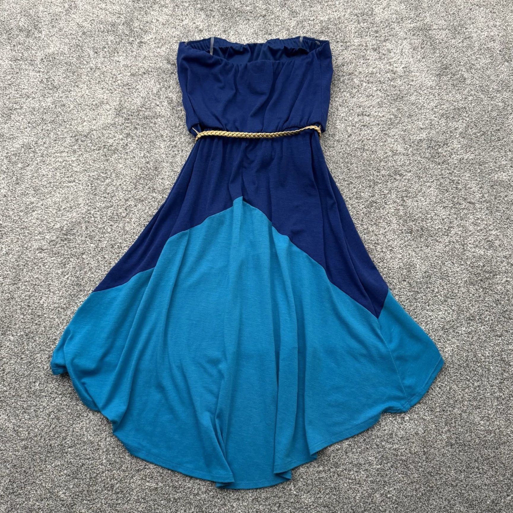 Decree Decree Strapless High Low Dress Womens M Boho Fairycore Flowy Festival Romantic Mini Sundress Trapeze Belted Polyester Rayon Spandex Blue Size M / US 6-8 / IT 42-44 - 6 Thumbnail