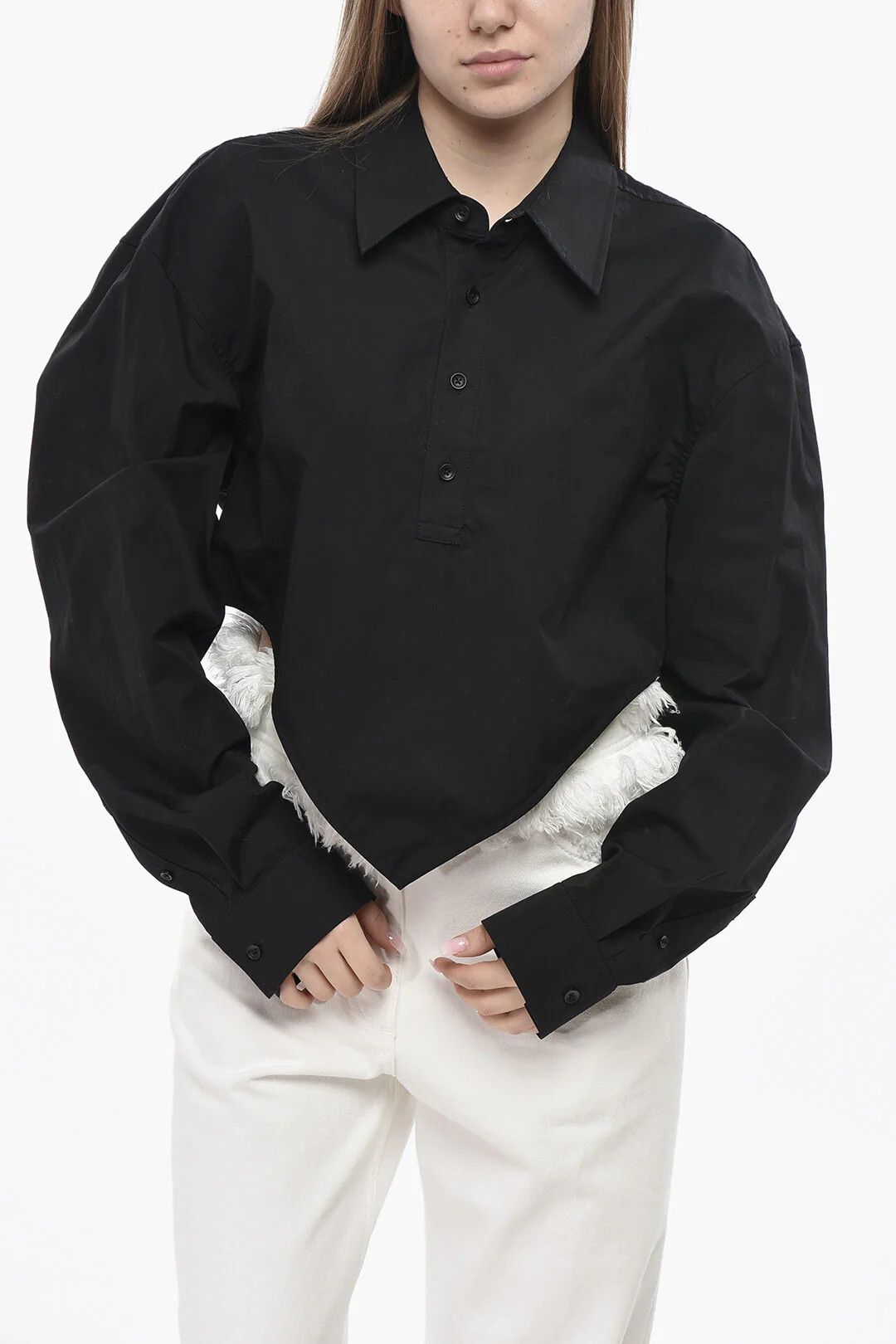 Alexander Wang og1mm0426 Cropped-Fit Cotton Shirt in Black Size L / US 10 / IT 46 - 1 Thumbnail