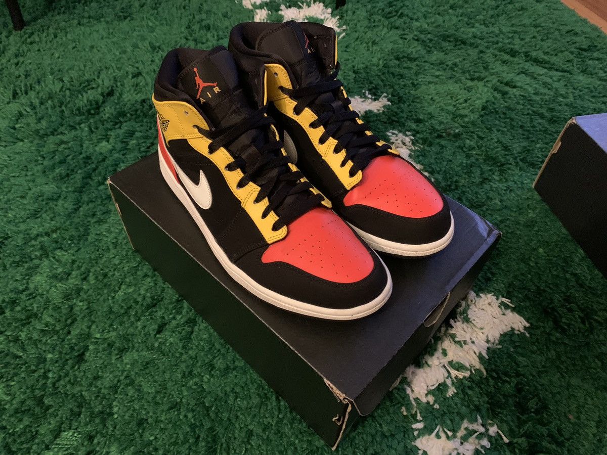 Jordan Brand × Nike Jordan 1 Mid Black Amarillo Orange Size US 10.5 / EU 43-44 - 1 Thumbnail