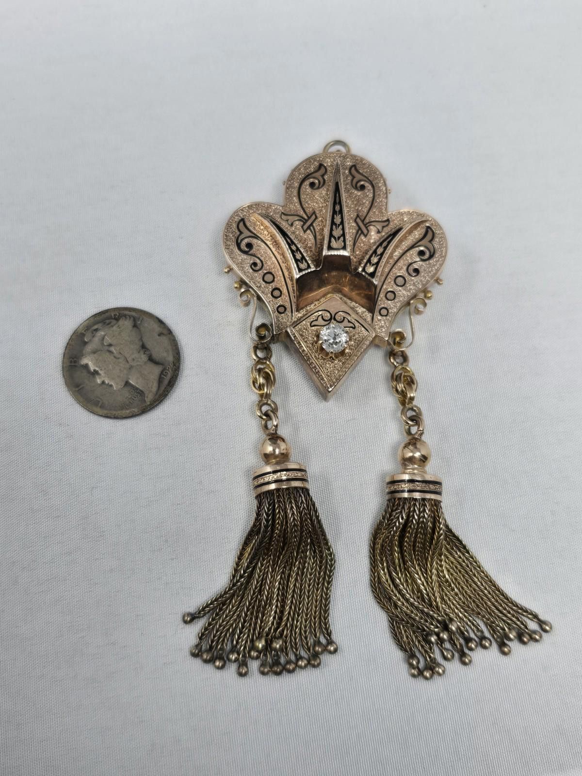 Antique Rivet Antique Victorian 14K Gold Diamond Tassel Brooch Pendant Size ONE SIZE - 8 Thumbnail