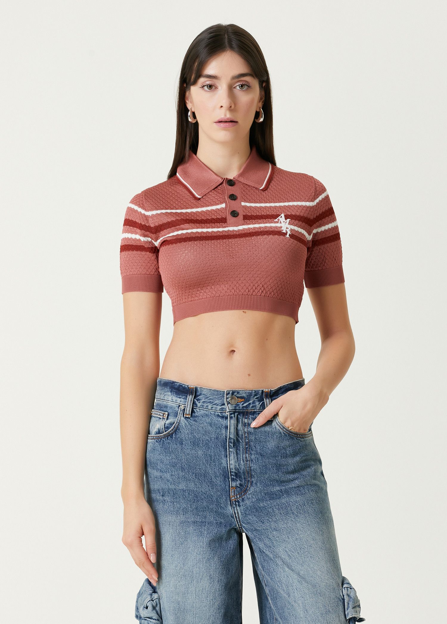 Amiri o1orln1025 Logo Naked Crop Knit Polo Shirt in Multicolor Size L / US 10 / IT 46 - 3 Thumbnail