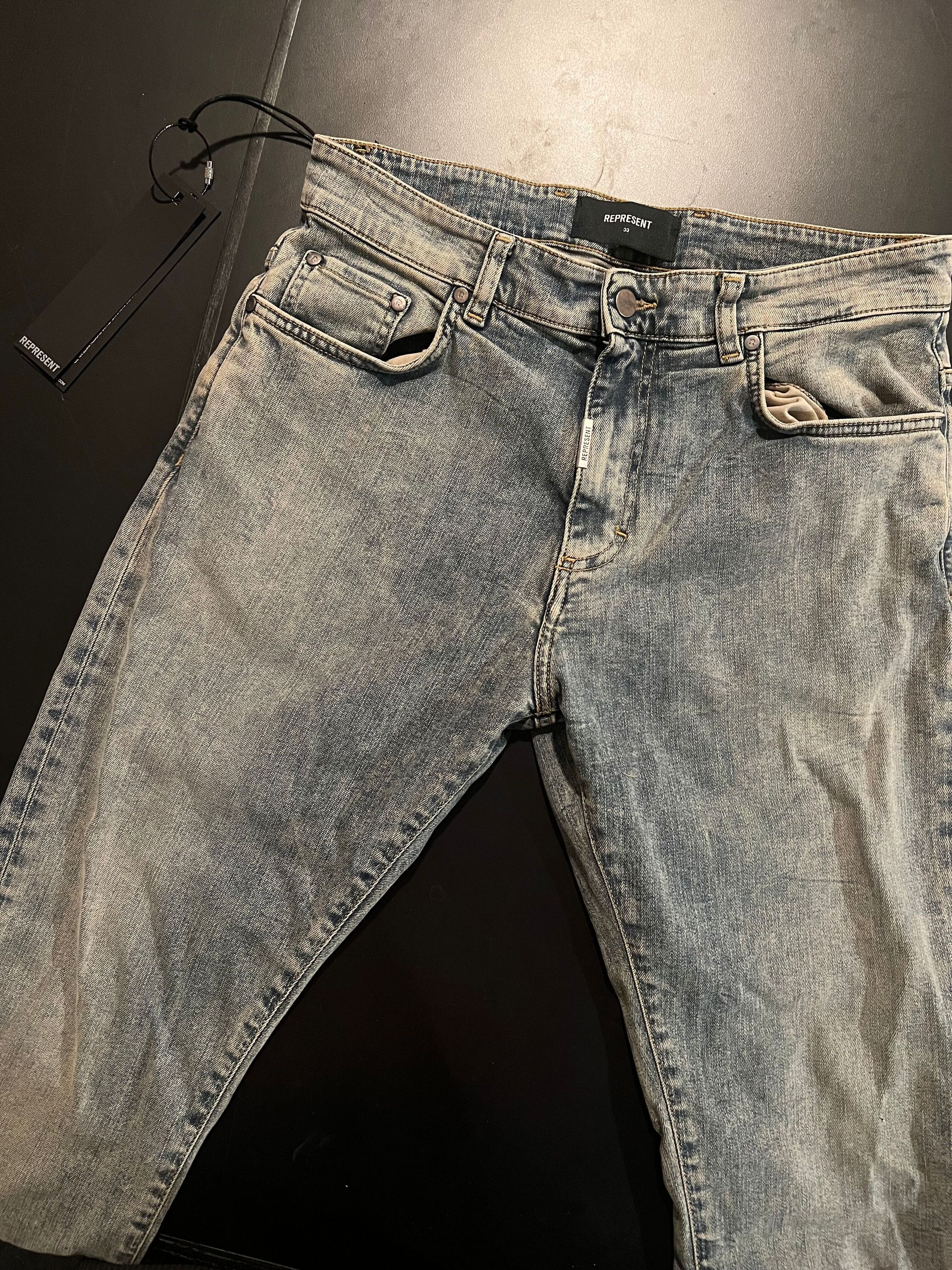Represent Clo. Represent Clo Blue Cream Denim Jeans Size 33 Waist Size US 33 - 1 Thumbnail