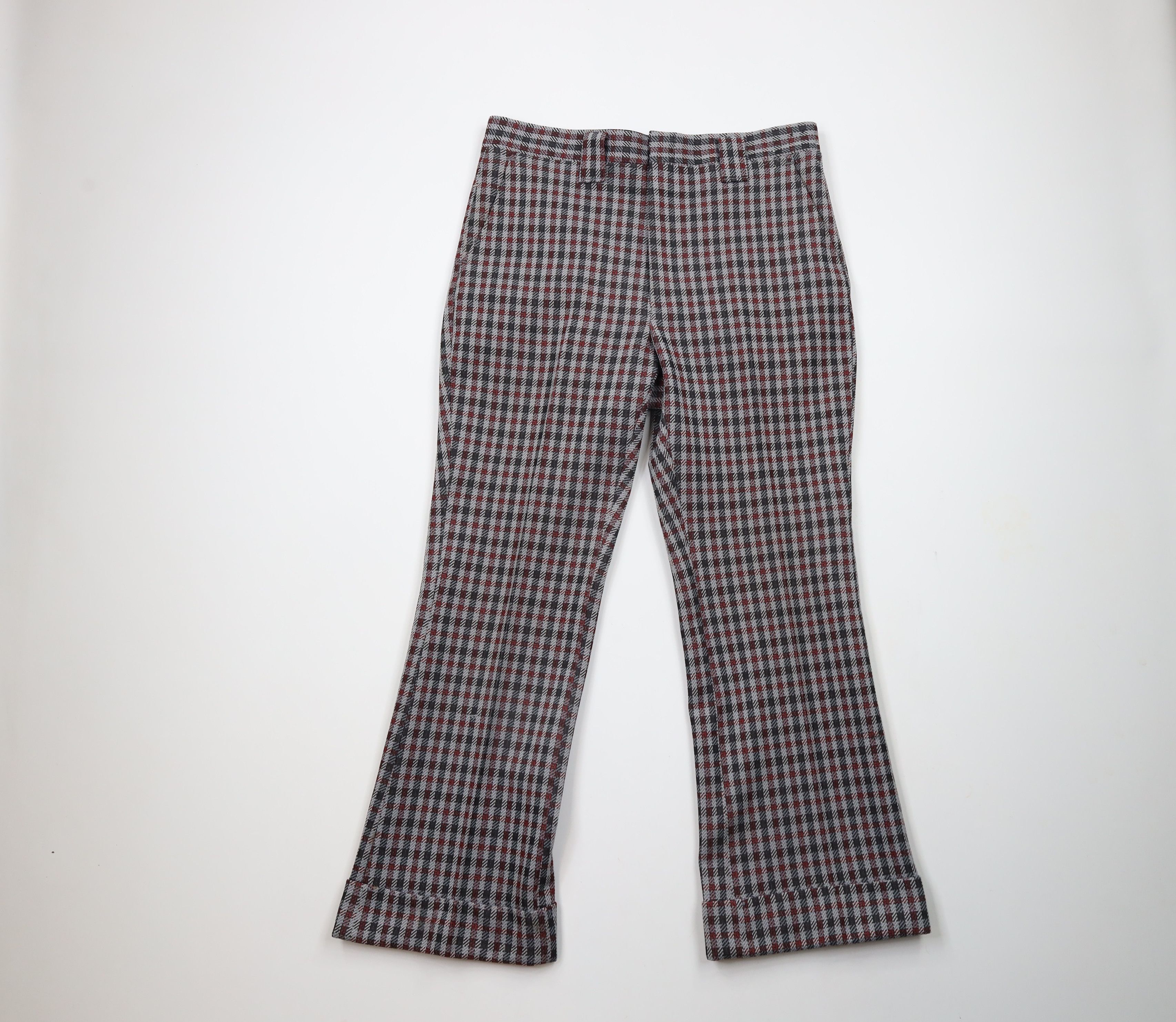 Vintage Vintage 70s Streetwear Cuffed Bell Bottoms Pants Plaid USA Size US 32 / EU 48 - 1 Thumbnail