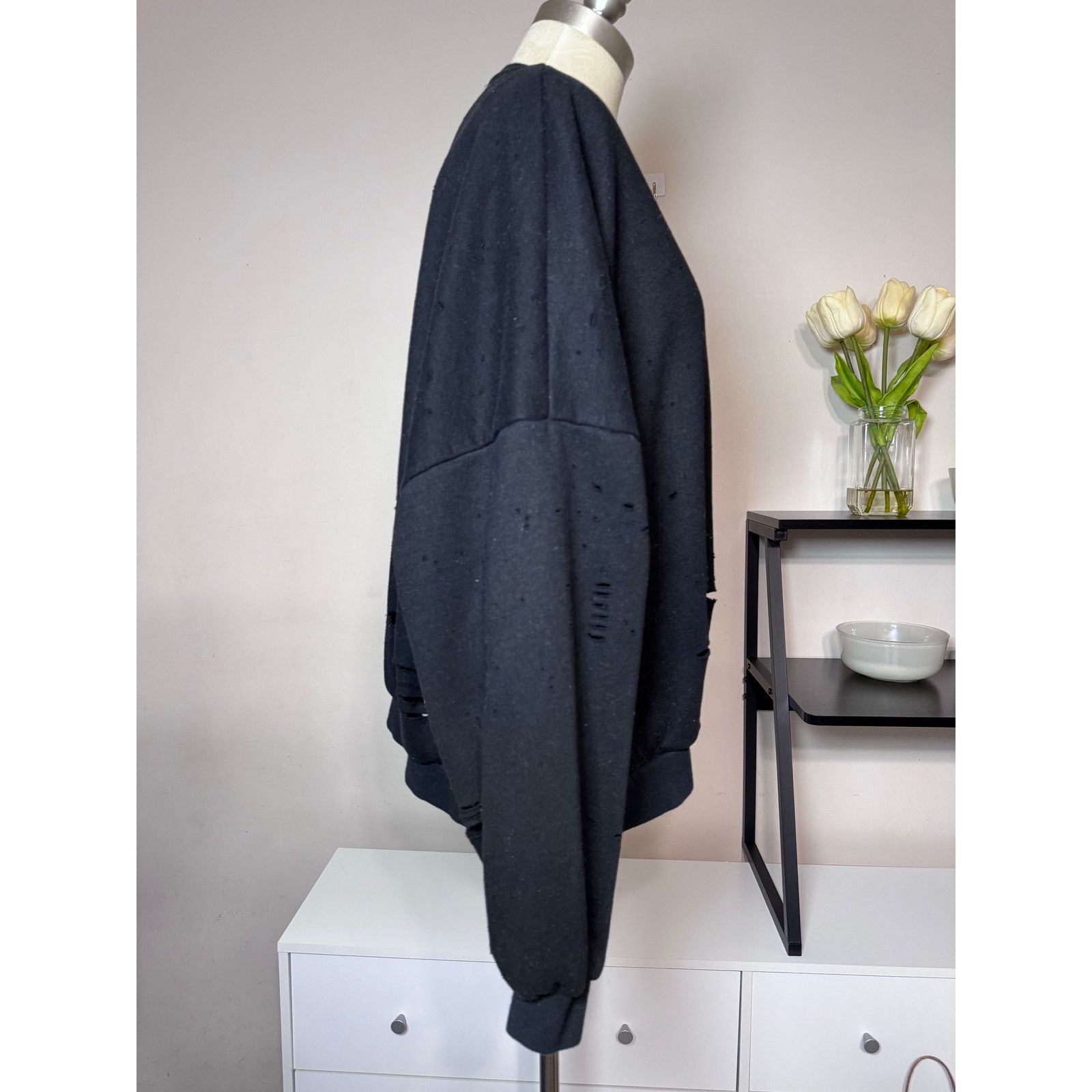 Other June 6th Distressed Black Oversized Pullover Sweatshirt Size M / US 6-8 / IT 42-44 - 3 Thumbnail