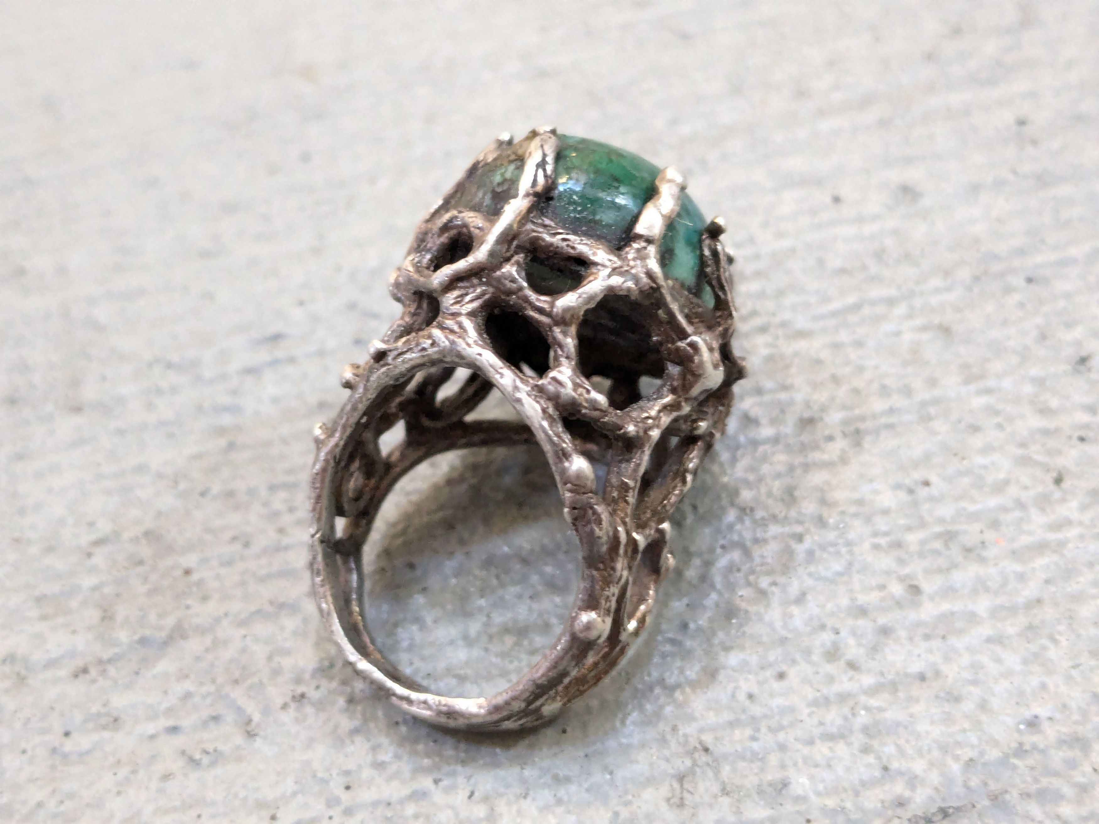 Other Vintage Sterling Silver Ring Chysocolla Brutalist Modern Size ONE SIZE - 8 Thumbnail