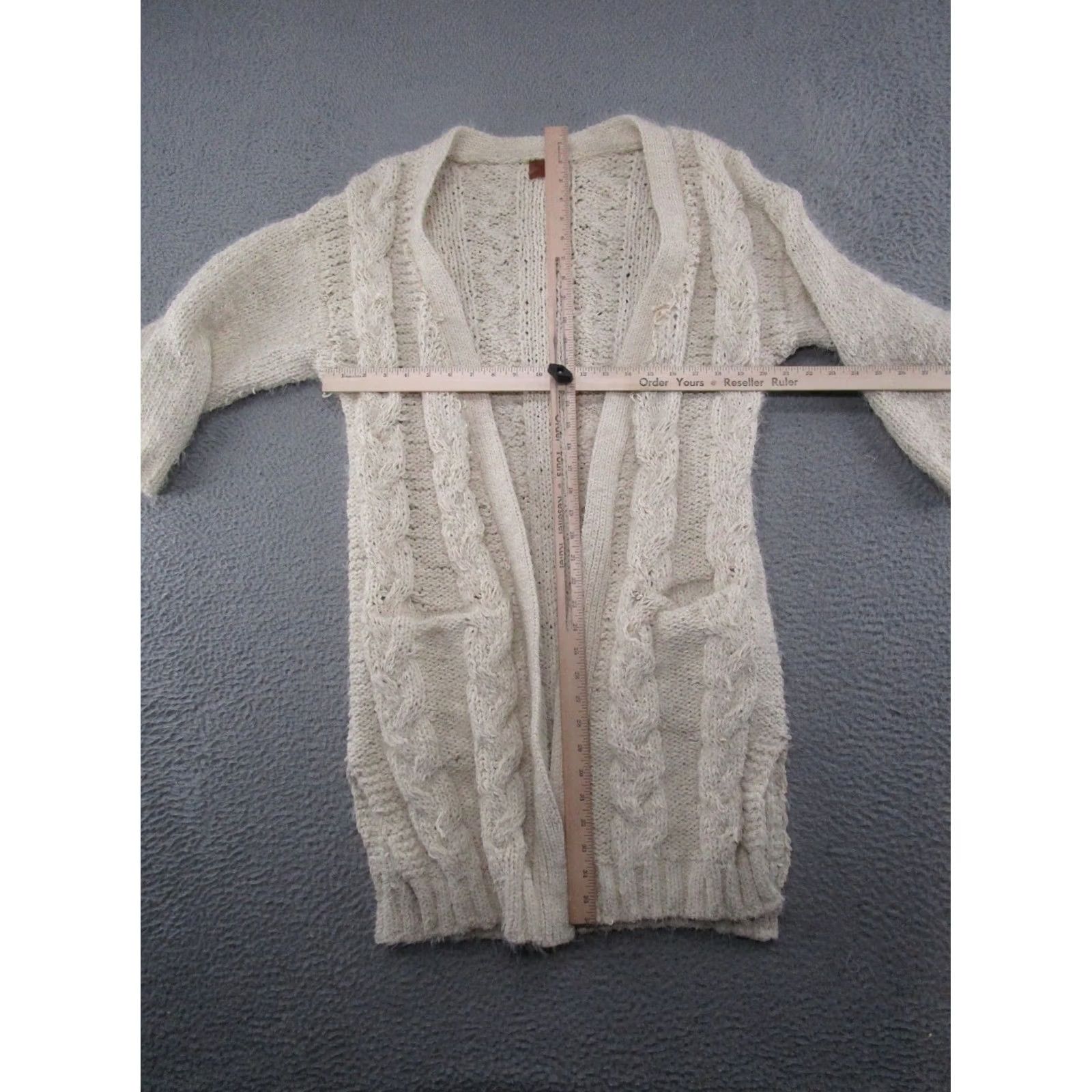 Vintage POL Women's Open Front Ivory Distressed Knit Heavy Cardigan Sweater M Boho Sweater Cardigan Womens Size M / US 6-8 / IT 42-44 - 4 Thumbnail