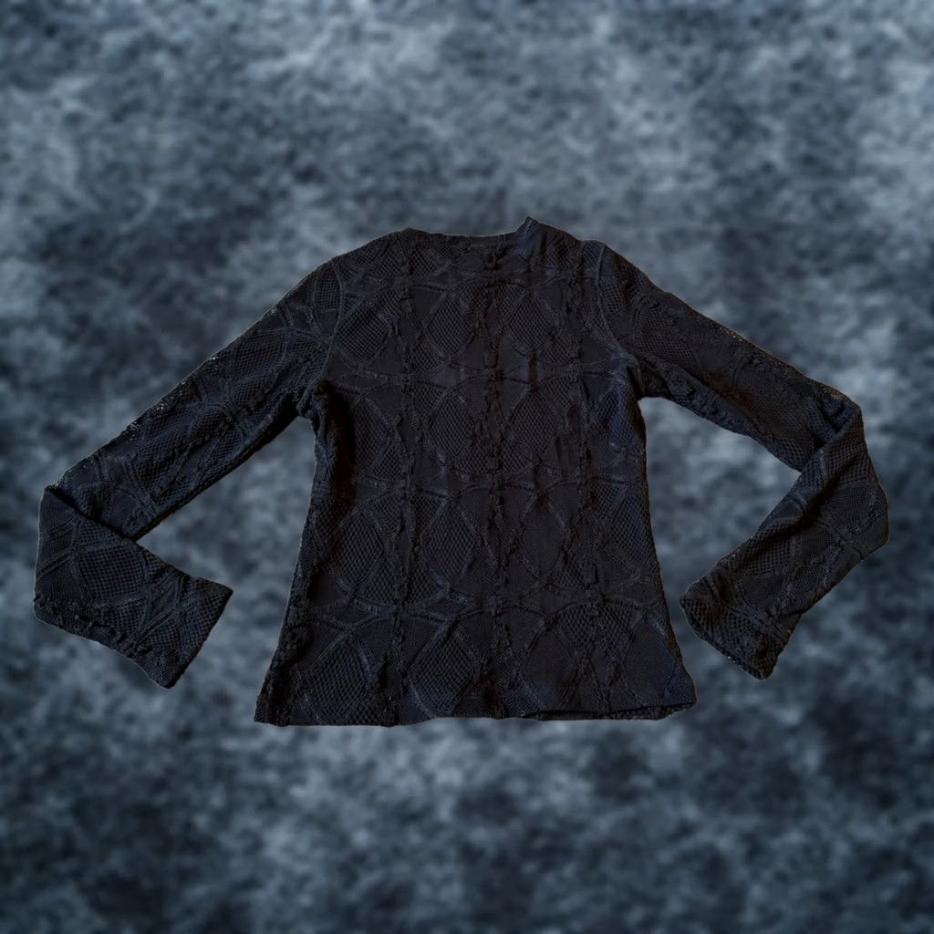FUZZI VINTAGE Fuzzi Women's Top Shirt Black Lacy Button Front Round Neck Long Sleeve Size S Italy Size S / US 4 / IT 40 - 1 Thumbnail