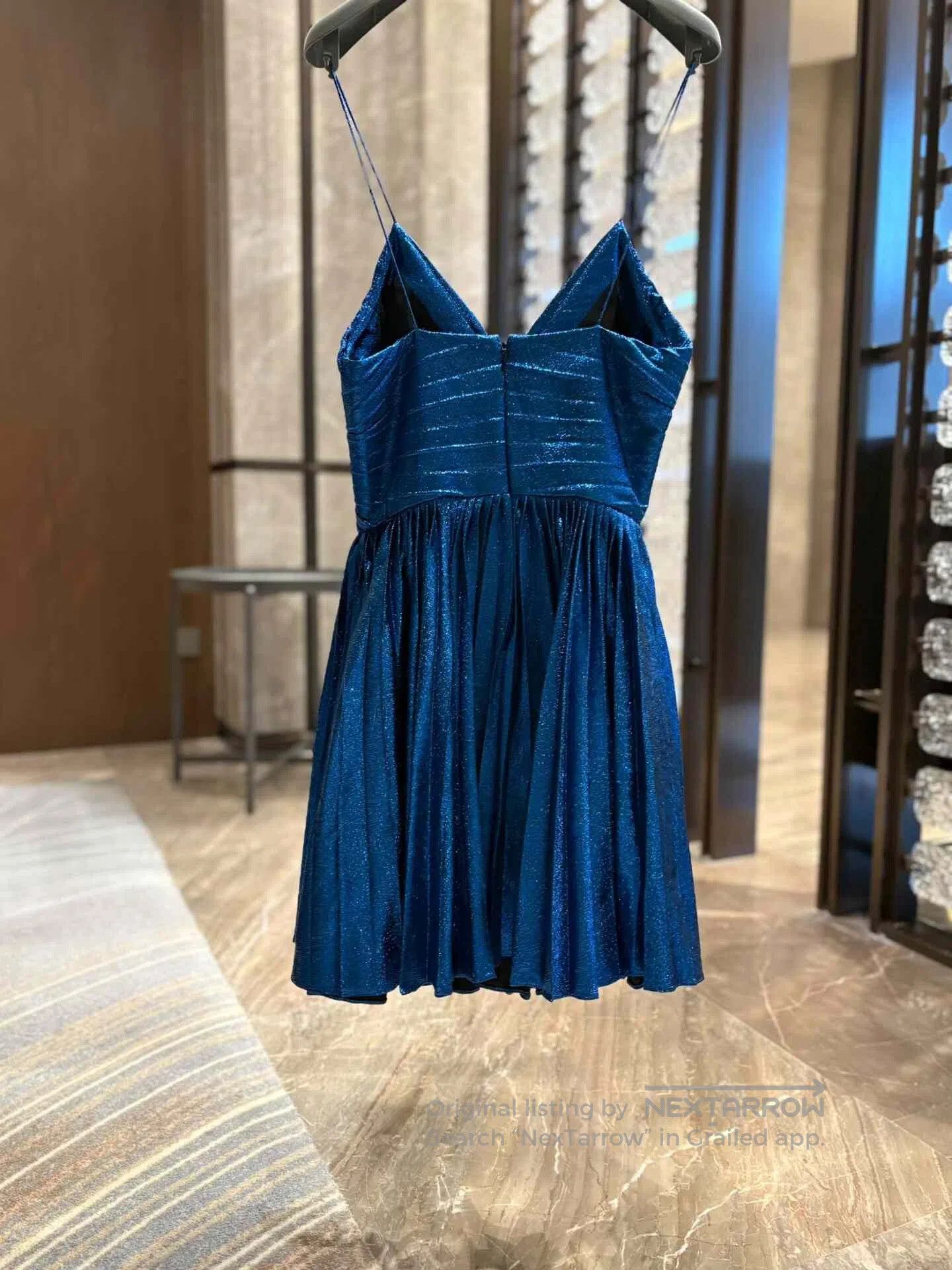 Saint Laurent Paris Saint Laurent Blue Pleated Runway Dress. Size XS / US 0-2 / IT 36-38 - 2 Thumbnail