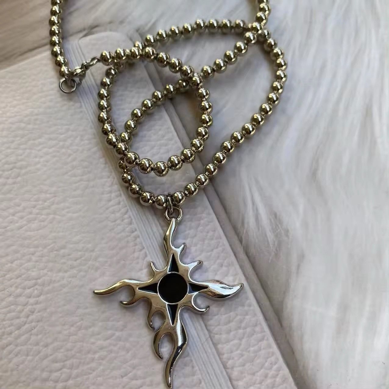 Jewelry Trendy Cross Silver Bead Necklace Size ONE SIZE - 2 Thumbnail