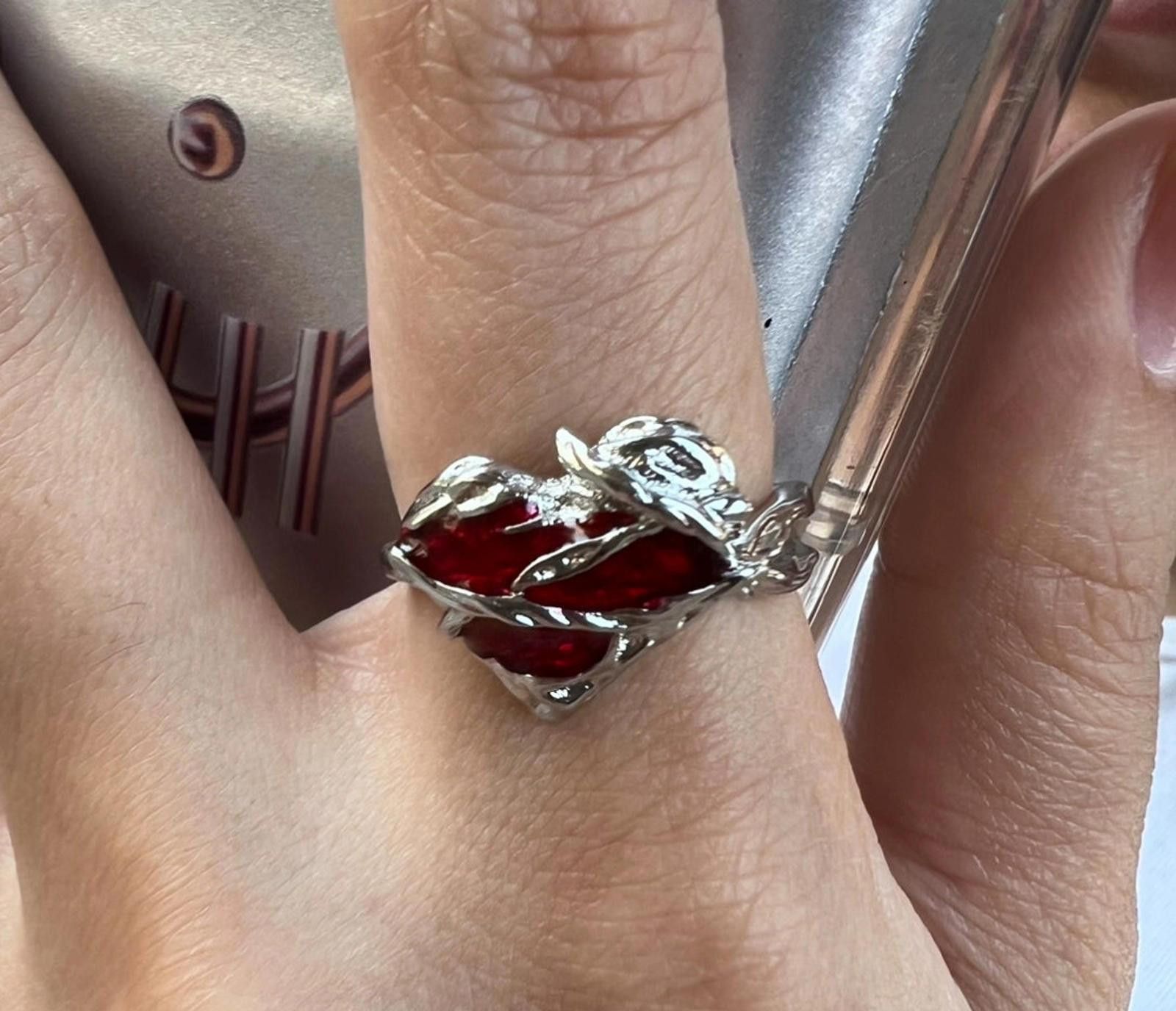 Vintage Silver Red Heart Statement Ring, Artistic Bold Jewelry Size ONE SIZE - 3 Thumbnail