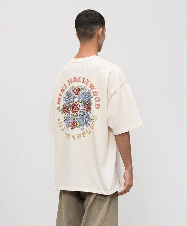 Amiri o1h1sh11225 Crystal Out For Trouble Tee in Ivory/White Size US L / EU 52-54 / 3 - 4 Thumbnail