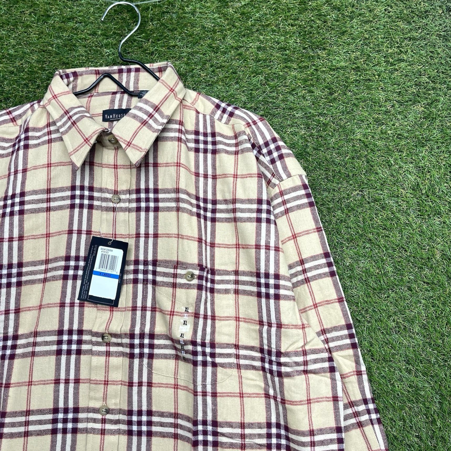 Van Heusen Van Heusen Shirt XL Plaid Flannel Button Up Casual NWT Beige Preppy Work Mens Size US XL / EU 56 / 4 - 2 Thumbnail