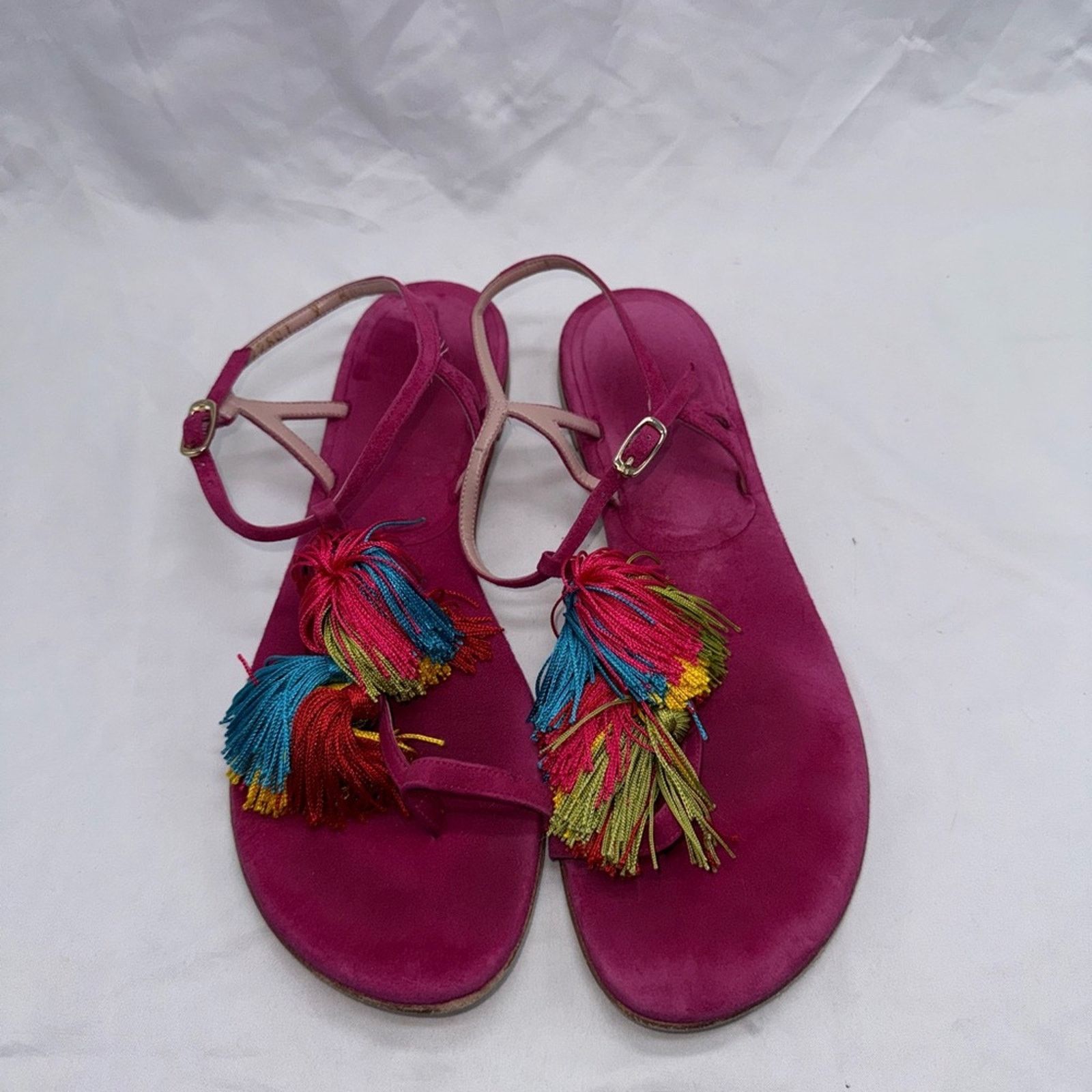 Stuart Weitzman Stuart Weitzman Fuchsia Sandals with Multicolor Tassels Size US 9 / IT 39 - 1 Thumbnail