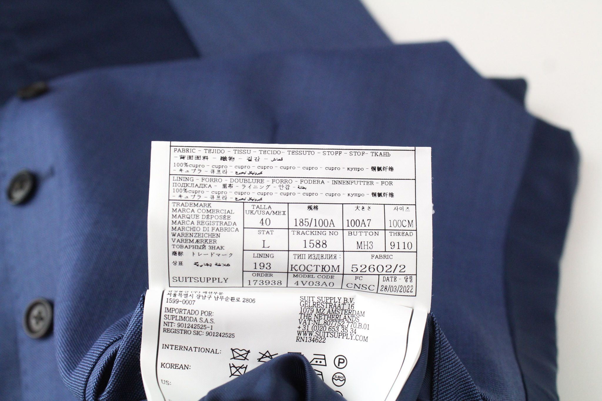 Suitsupply LAZIO LA SPALLA UK40L Blue Wool S150 3 Piece Suit 67928 Size 40L - 17 Thumbnail