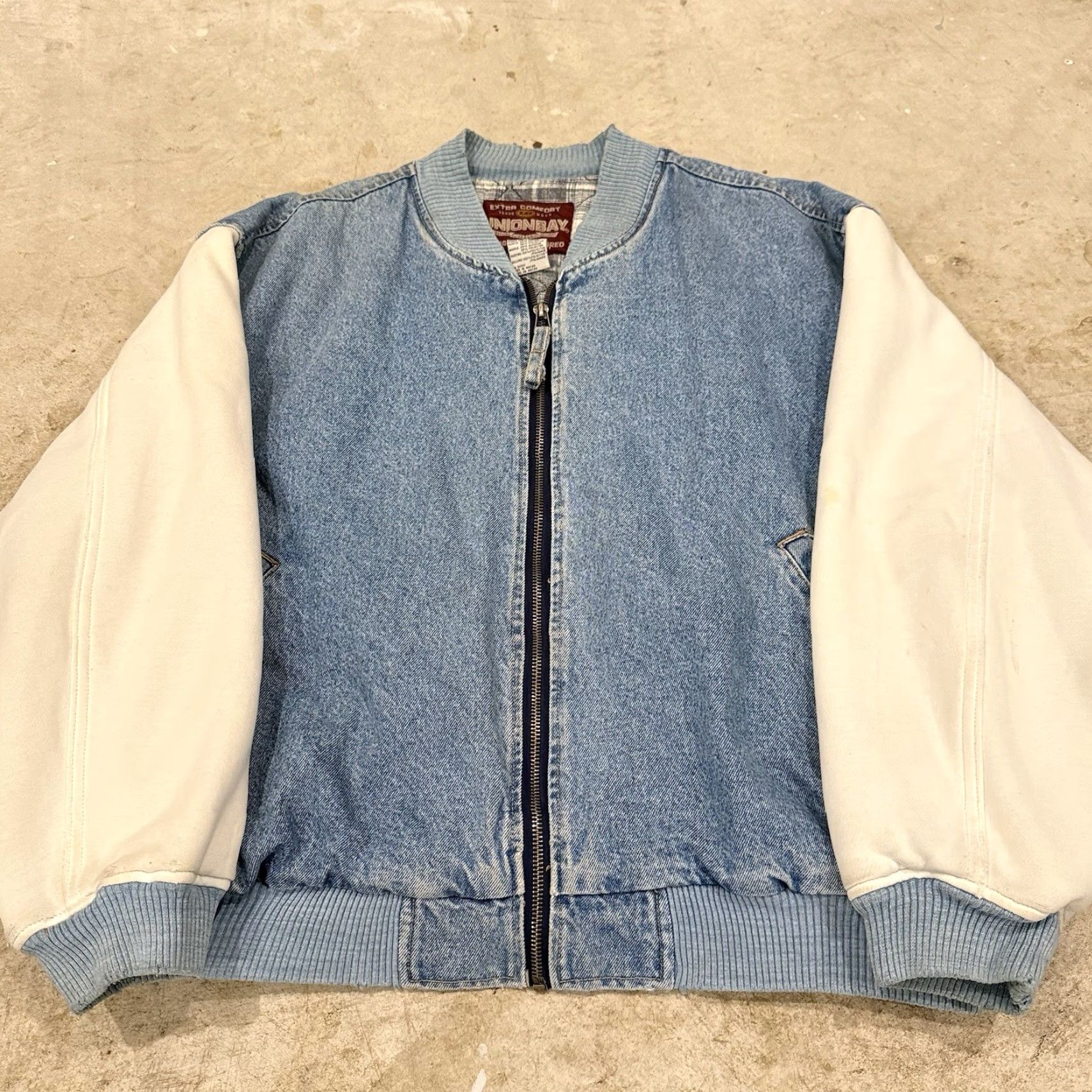 Vintage VINTAGE UNIONBAY Jacket Mens M Blue Denim Bomber Zip Quilt Line Spellout STAINS Size US M / EU 48-50 / 2 - 5 Thumbnail