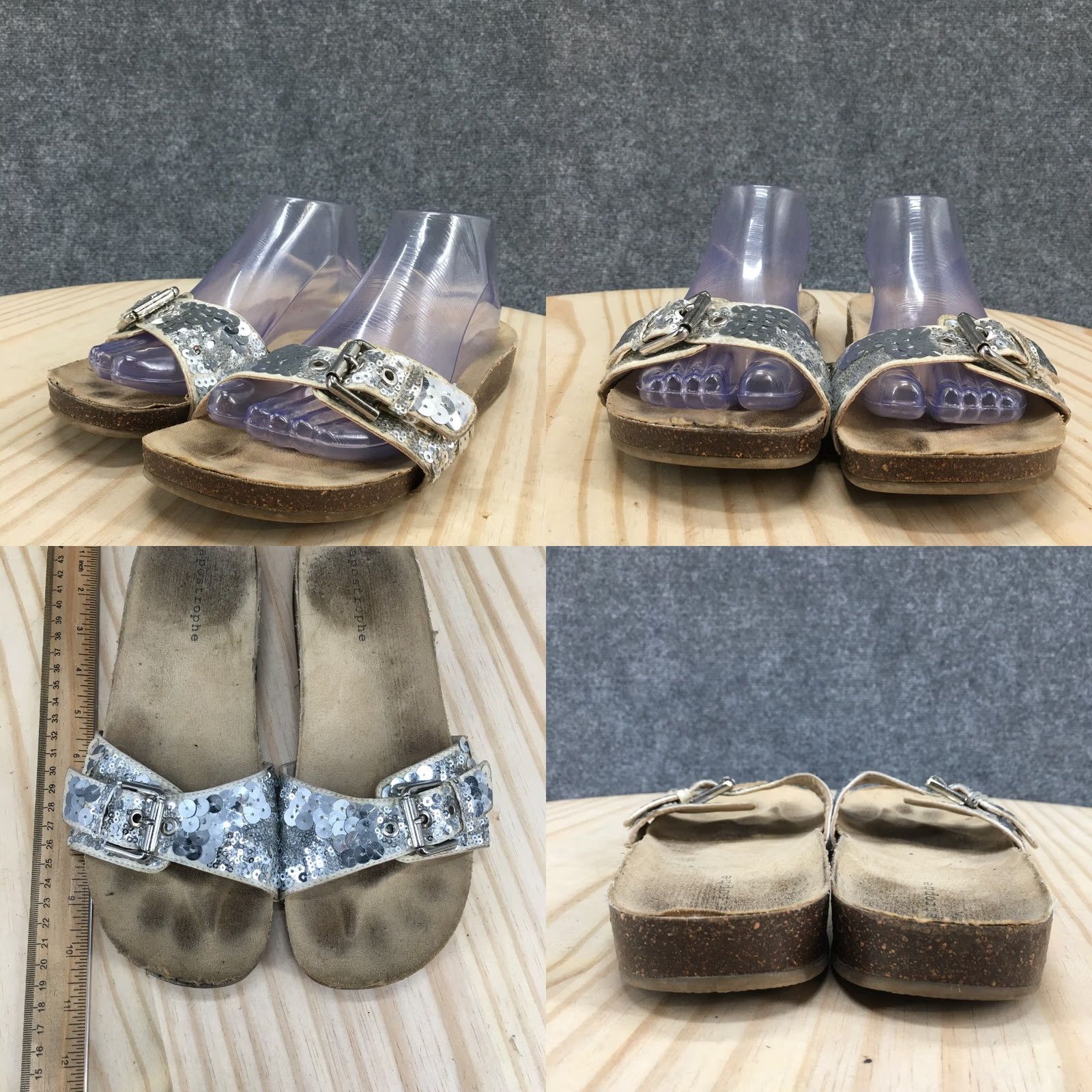 Vintage Apostrophe Sandals Womens 10 Sequin Slide Flats Slip On Leather Gray Silver Casual Flat Shoes Womens Size US 10 / IT 40 - 8 Thumbnail