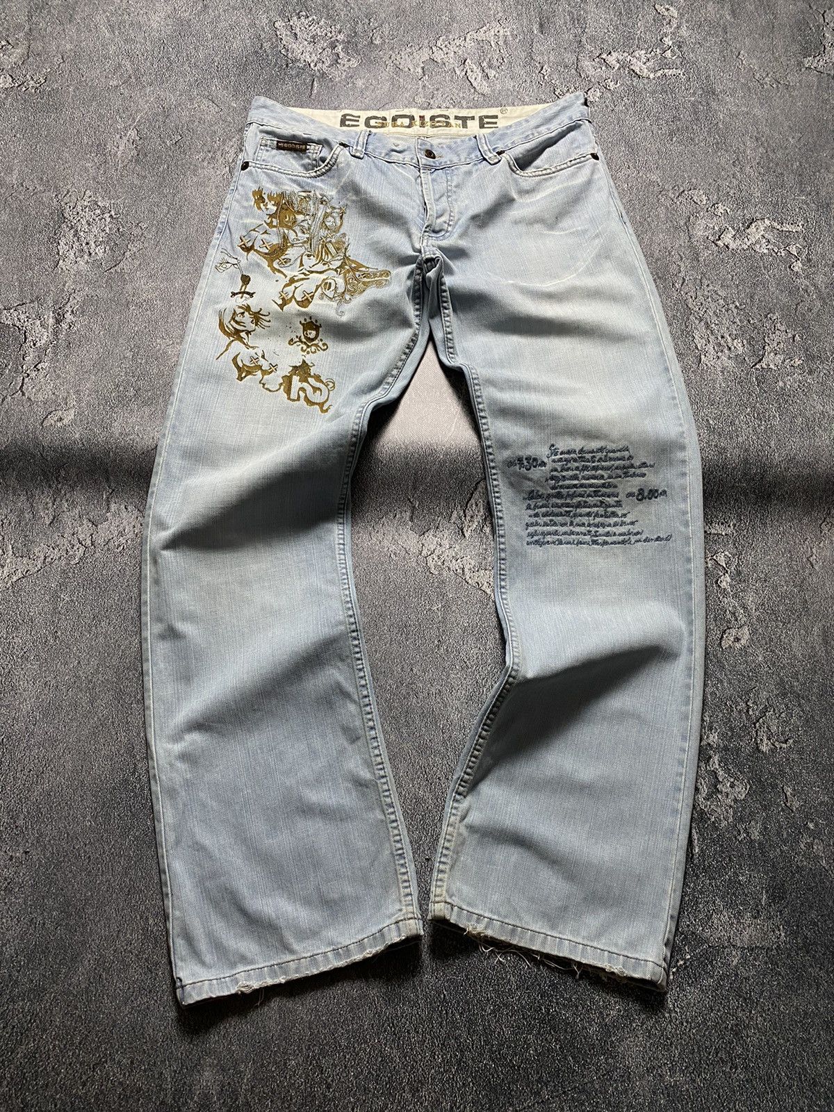 Anime × Japanese Brand Egoiste VNTG Embroidered Pulls Flare Y2K Jeans Pants Size US 34 / EU 50 - 1 Thumbnail