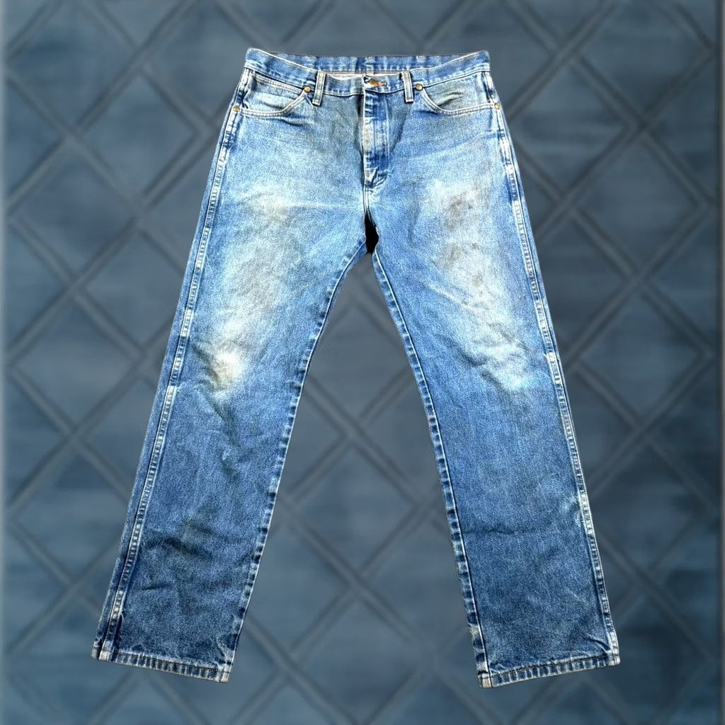 Wrangler Wrangler Cowboy Cut Straight Jeans Men's 35x32 Blue Denim Cotton Faded Workwear Size US 35 - 1 Thumbnail
