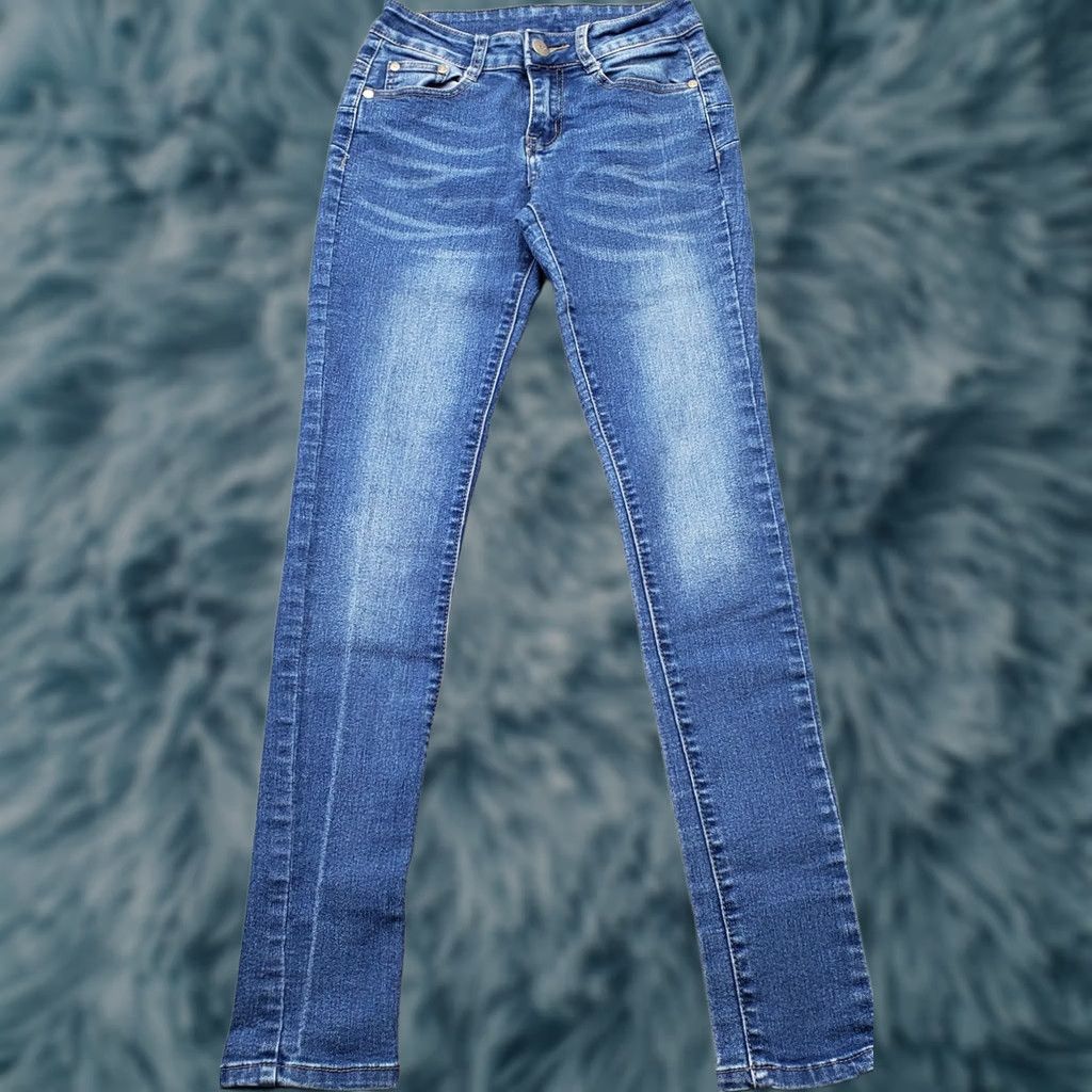 Vintage BOB Skinny Jeans Women's 1/2 Blue Denim Medium Wash Whiskered Low Waist Pants Jeans Womens Size 25" / US 0 / IT 36 - 1 Thumbnail