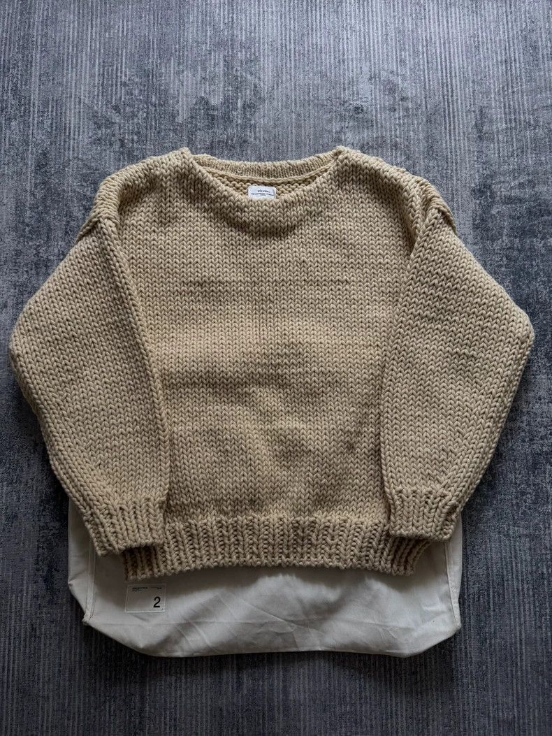 Hand-Knit Boatneck Sweater in Beige Color-2506