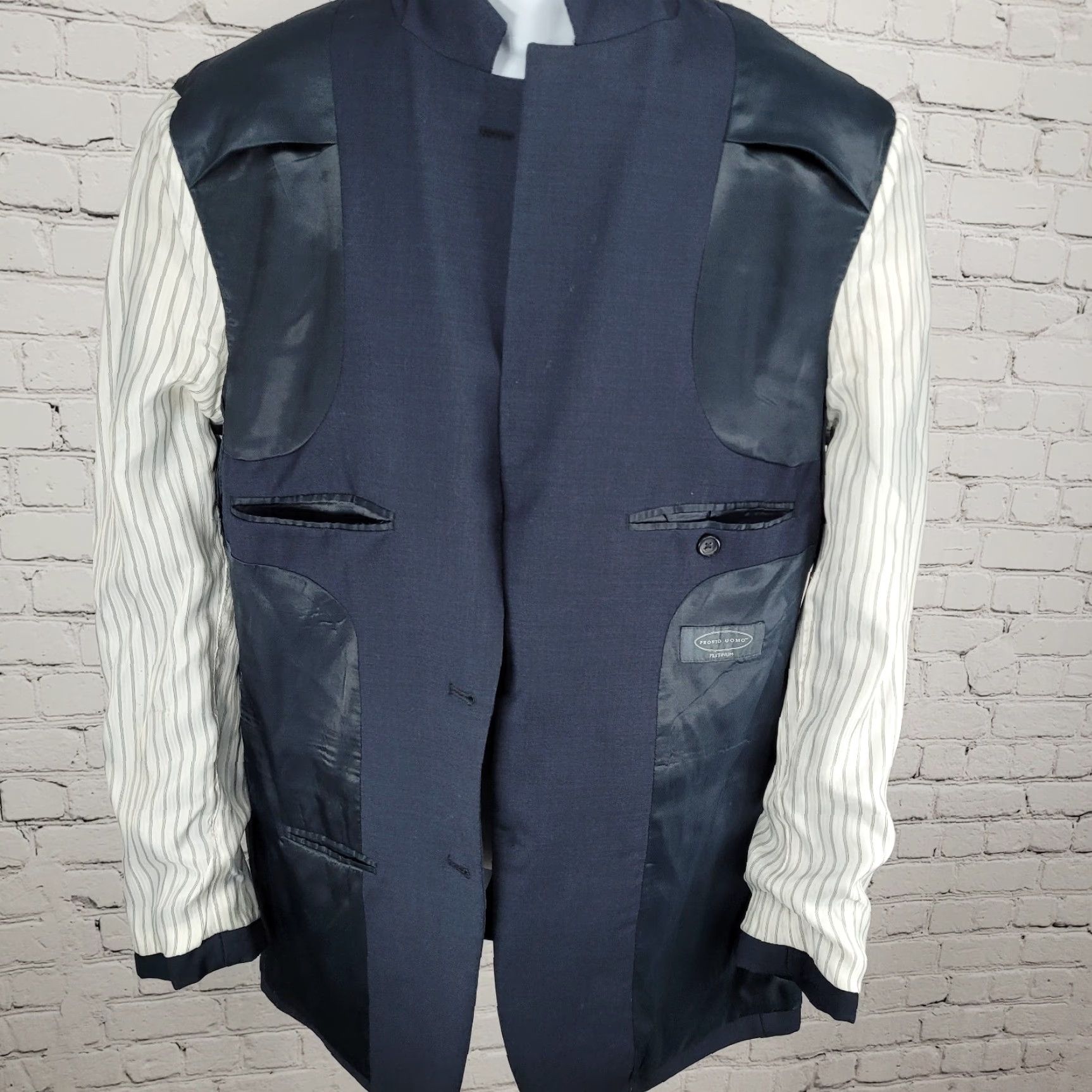 Pronto Uomo Pronto Uomo Blazer Blue 100% Wool 2-Button Notch Double-Vented Adult 42L Mens Size 42R - 7 Thumbnail